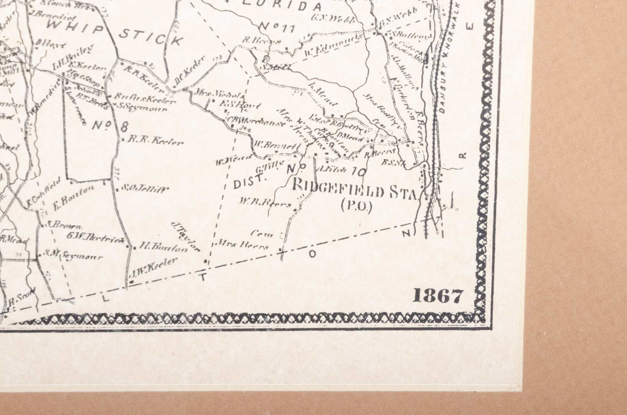 1867 Ridgefield Offset Lithographs of Connecticut Map