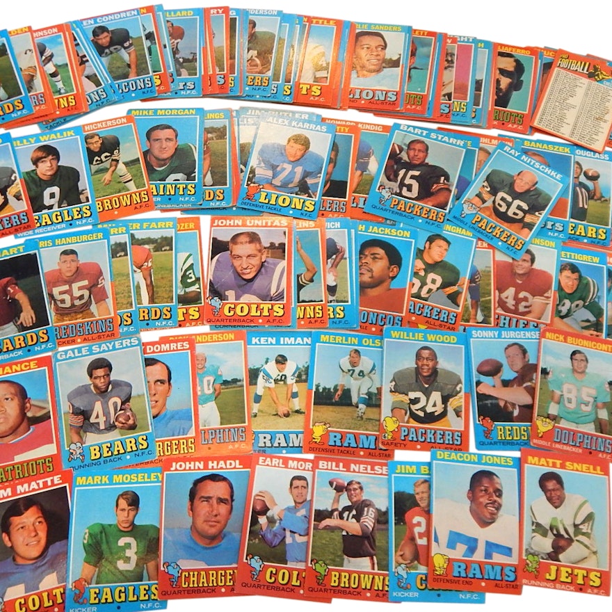 1971 Topps Football Card Collection with Starr, Unitas, Sayers and More