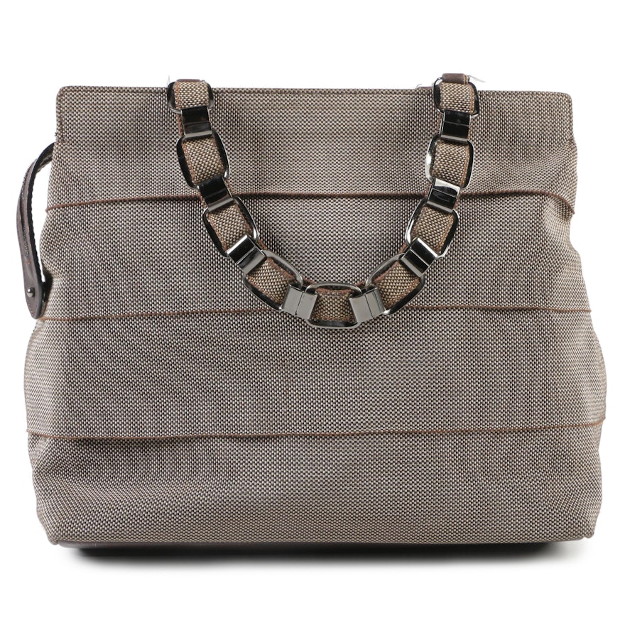 Salvatore Ferragamo Taupe Nylon Canvas and Leather Handbag