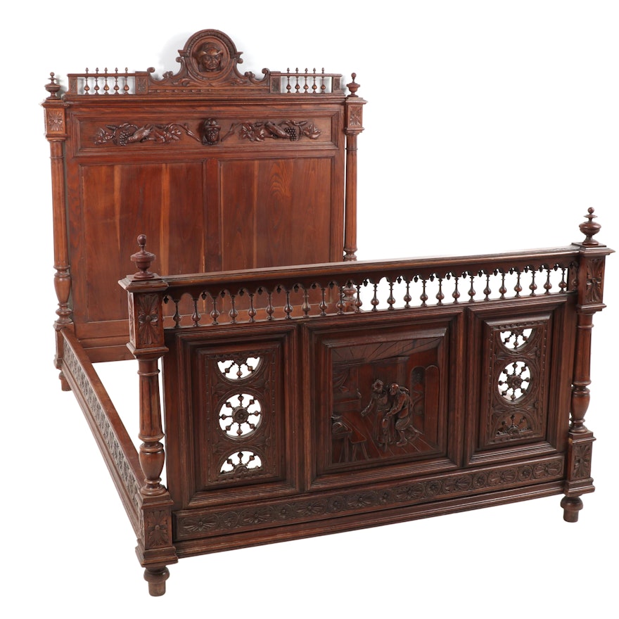 Ornately Carved French Brittany Bed in Chestnut, circa 1880