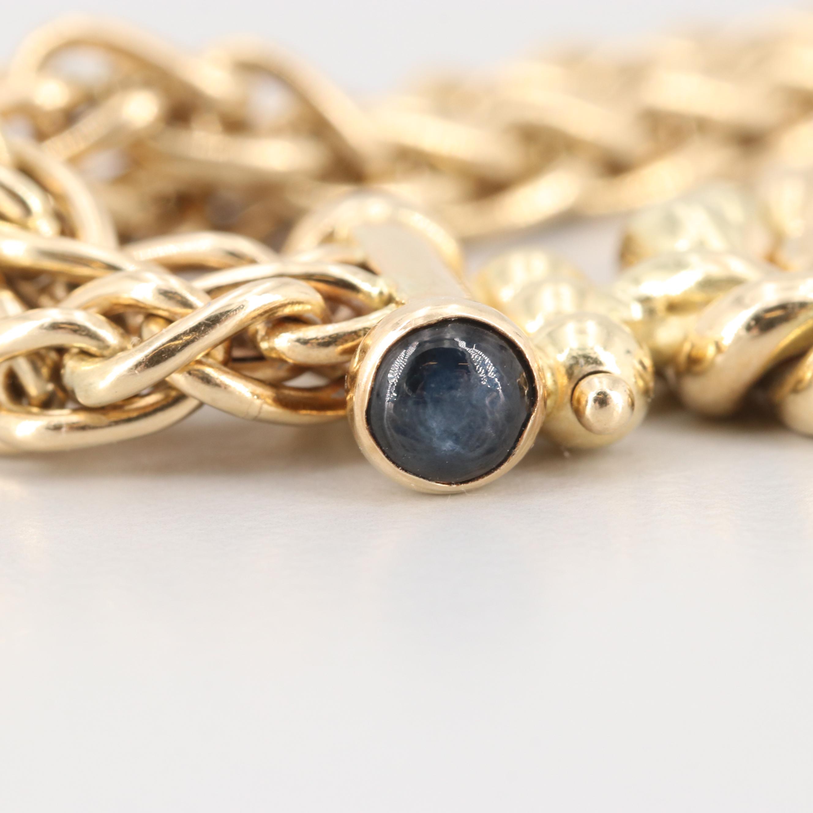 14K Yellow Gold Bracelet with Sapphire and Ruby Cabochons