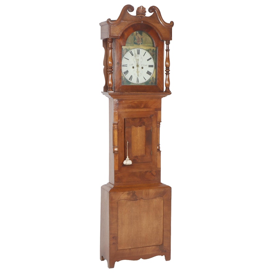 George III Mahogany Longcase Clock with Hand-Painted Face, Early 19th C.
