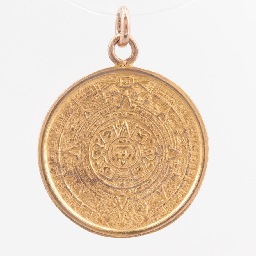 14K Yellow Gold Aztec Calendar Charm