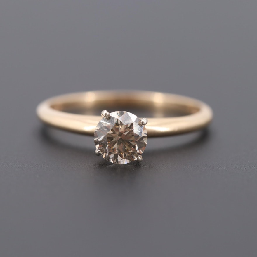 14K Yellow and White Gold Diamond Solitaire Ring