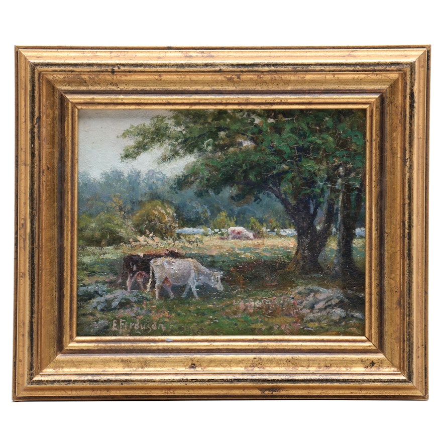 Elizabeth Ferguson Oil Painting of Landscape with Cows