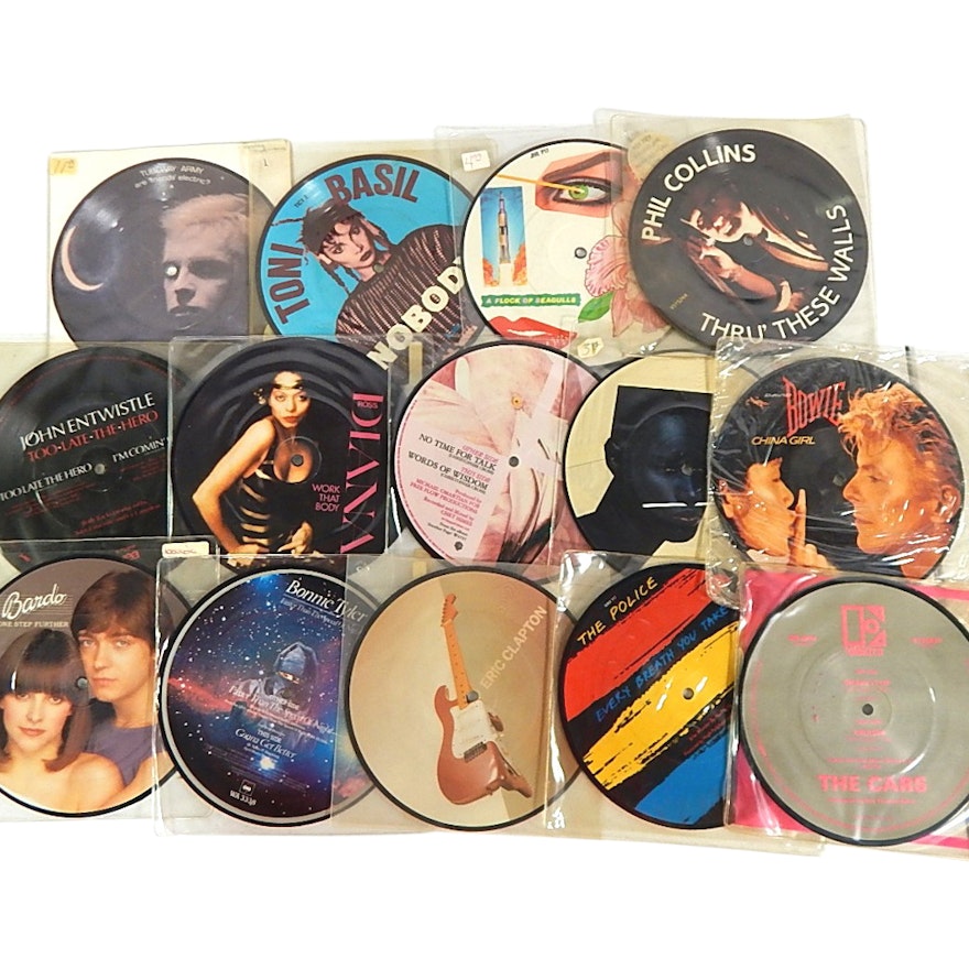 1980s 45 RPM Picture Discs with Bowie, The Cars, The Police, More