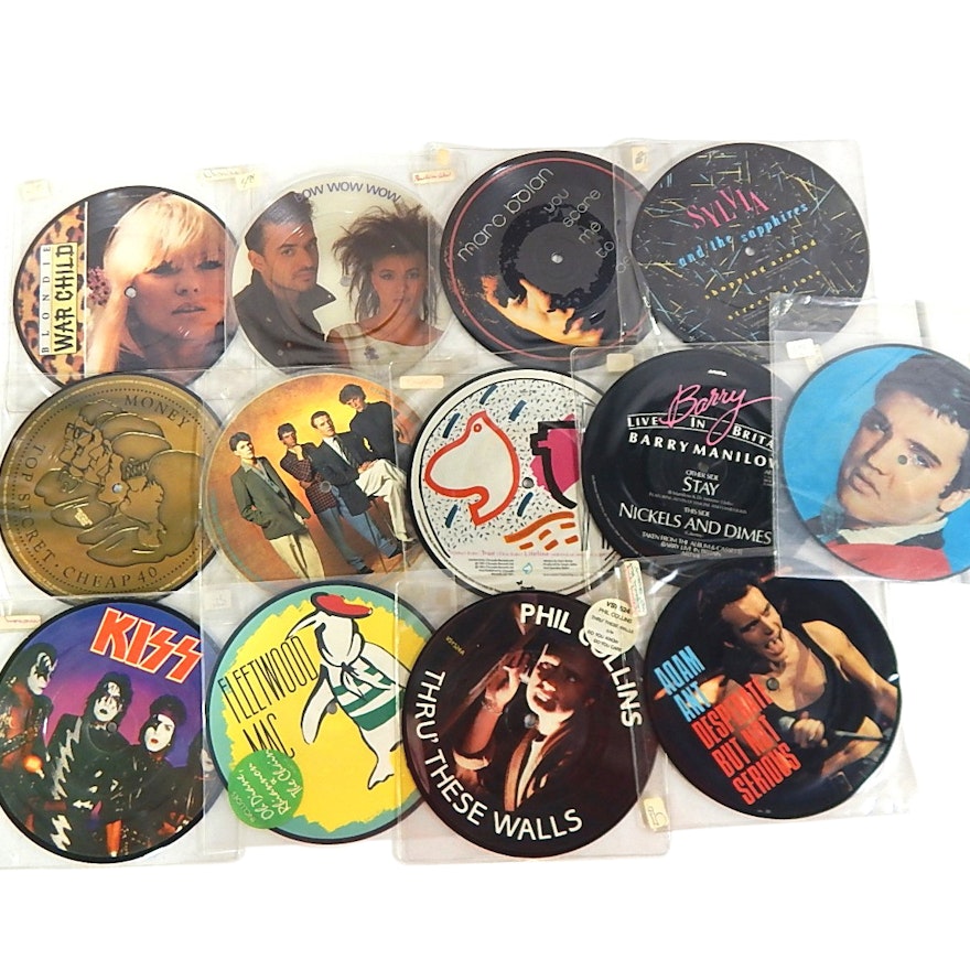 1980s 45 RPM Picture Discs Records with Fleetwood Mac, Adam Ant, Kiss, More