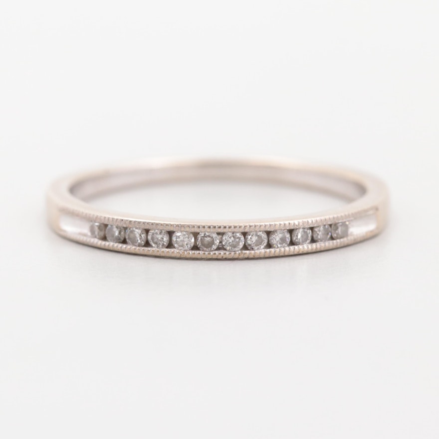 10K White Gold Diamond Ring with Milgrain Detailing