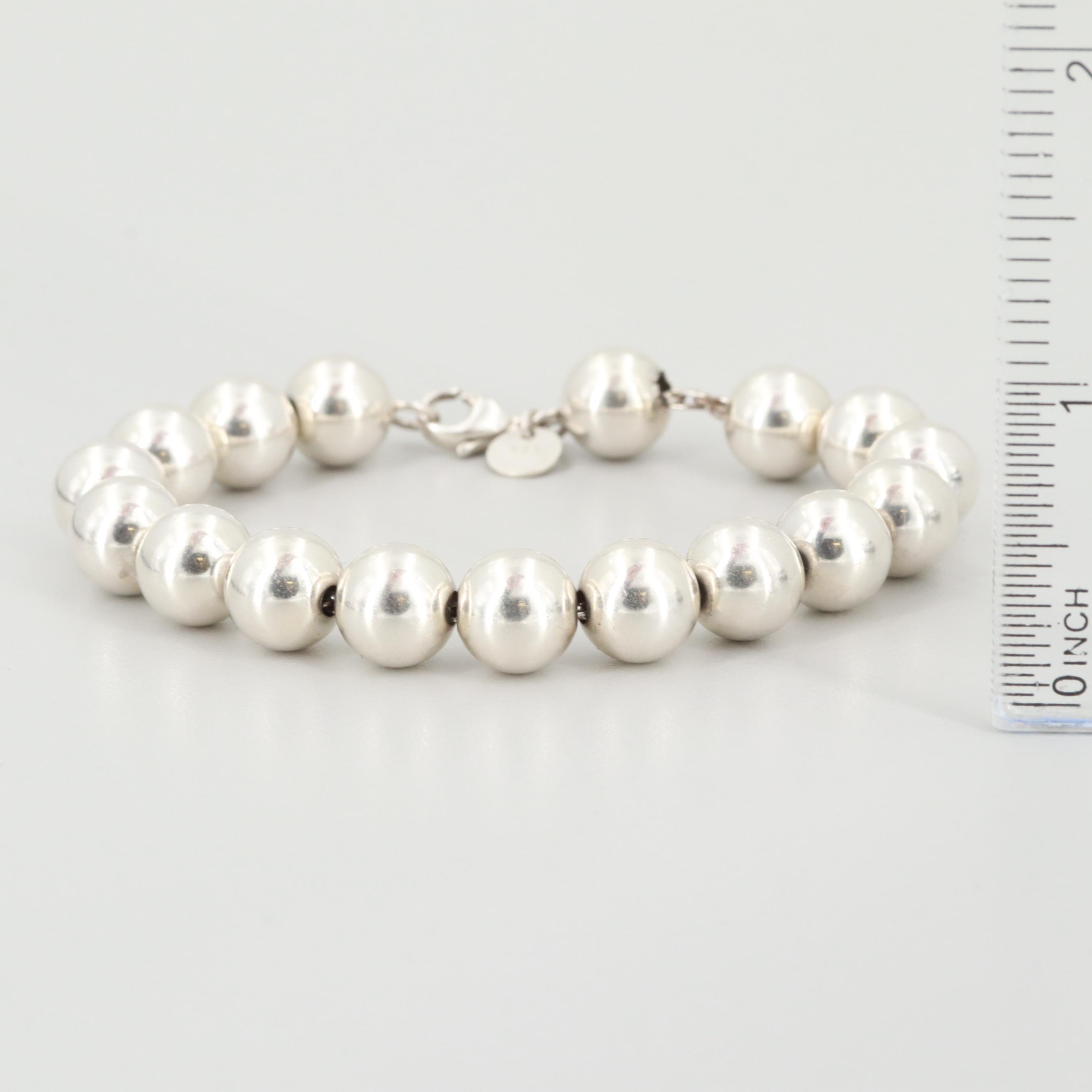 Tiffany & Co. "Hardware" Sterling Silver Beaded Bracelet with Box and Pouch