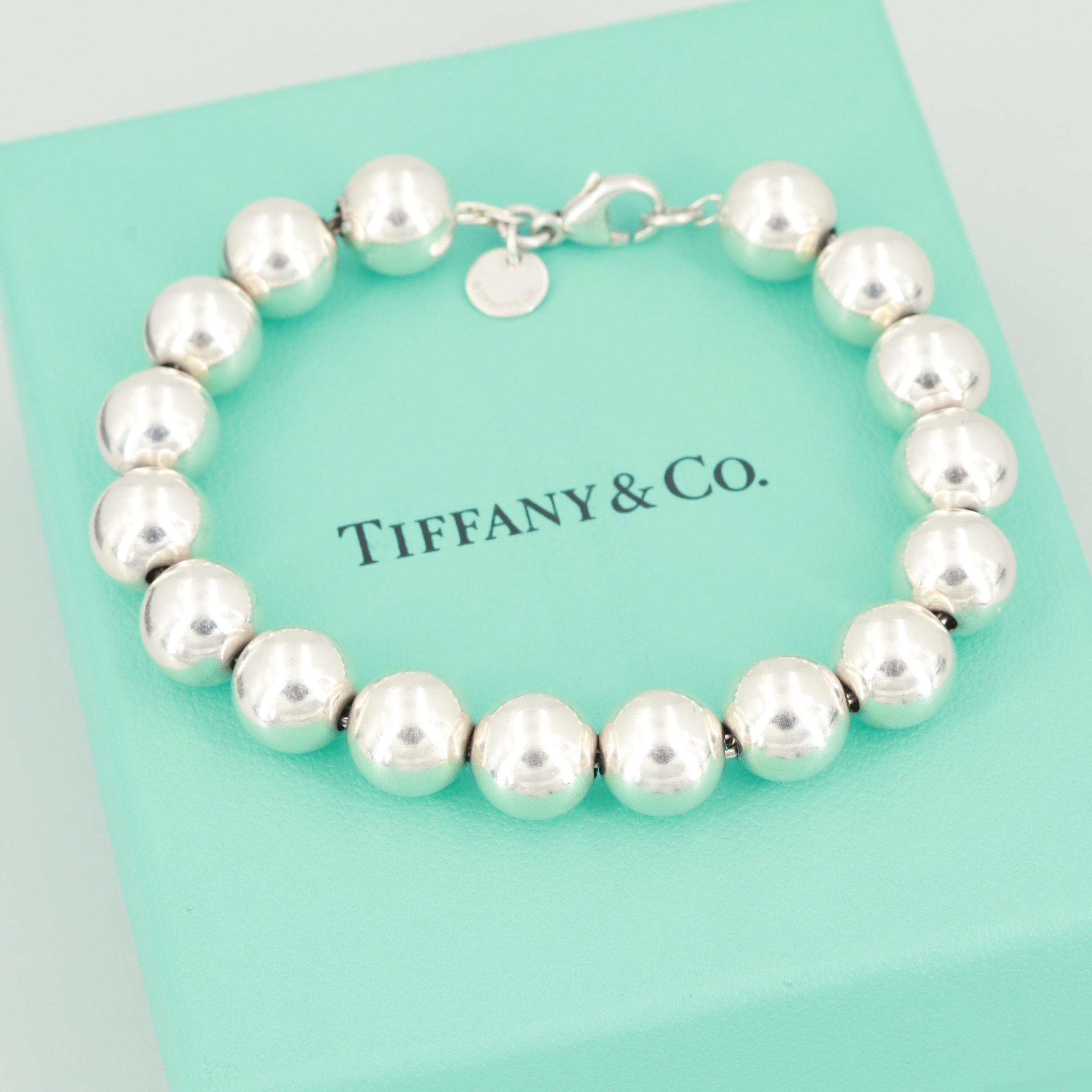 Tiffany & Co. "Hardware" Sterling Silver Beaded Bracelet with Box and Pouch