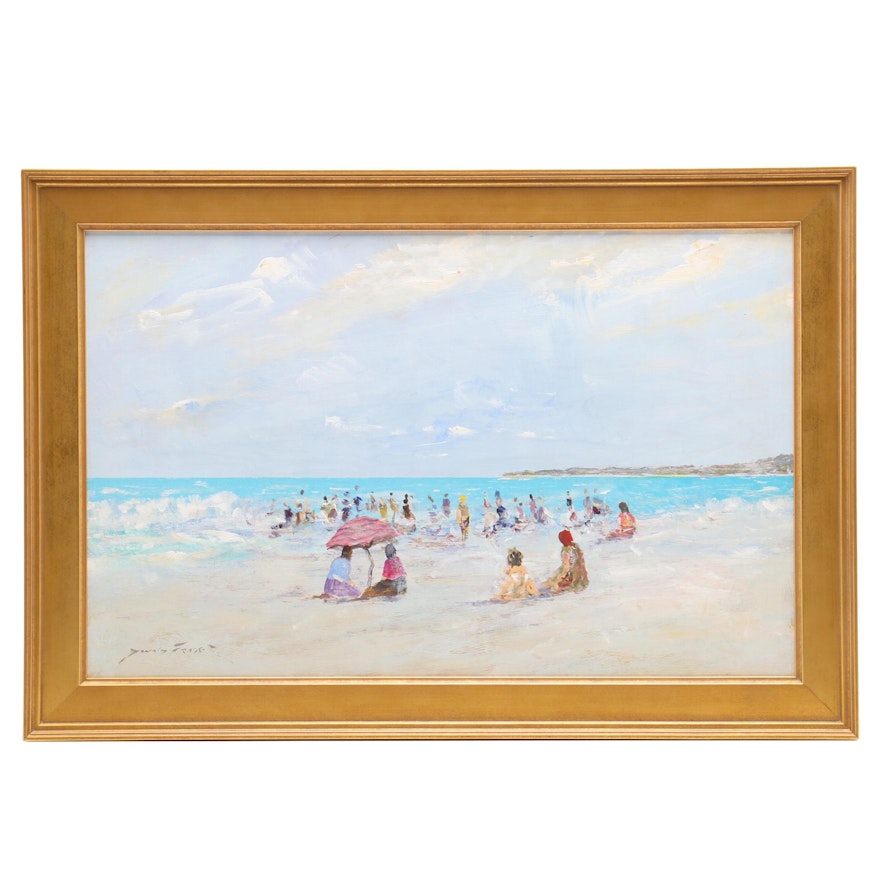 Donald Fraser Oil Painting of Beach Scene