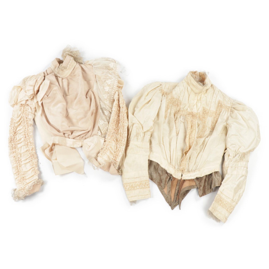 Late Victorian Ruffled Silk Blouses with Hand Tatted Lace, Late 19th Century
