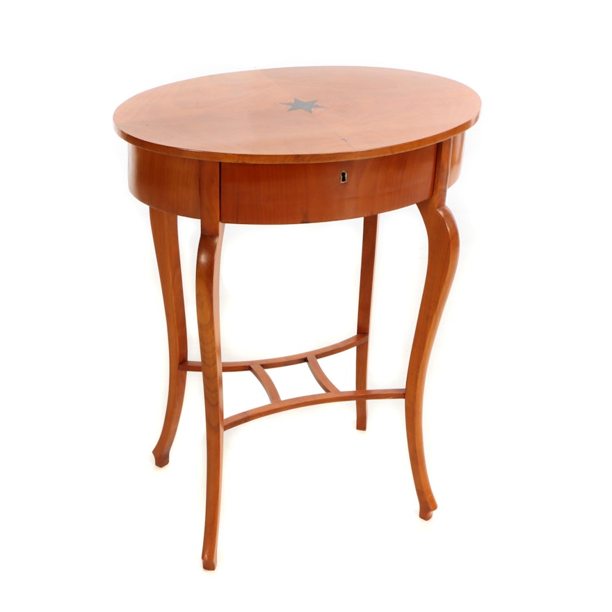 Biedermeier Style Fruitwood and Marquetry Top Side Table, 20th Century