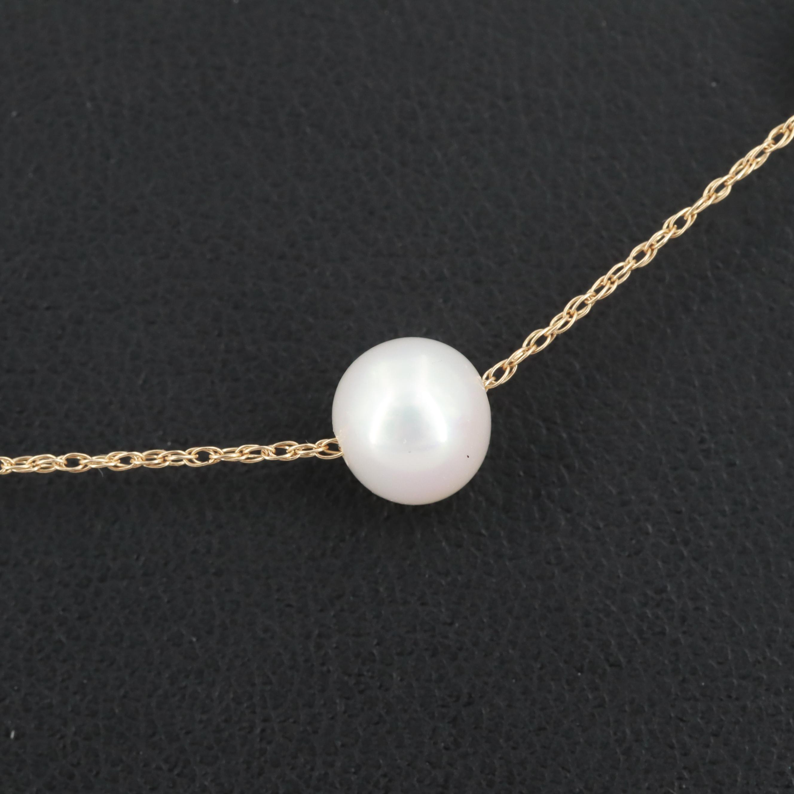 14K Yellow Gold Cultured Pearl Station Necklace