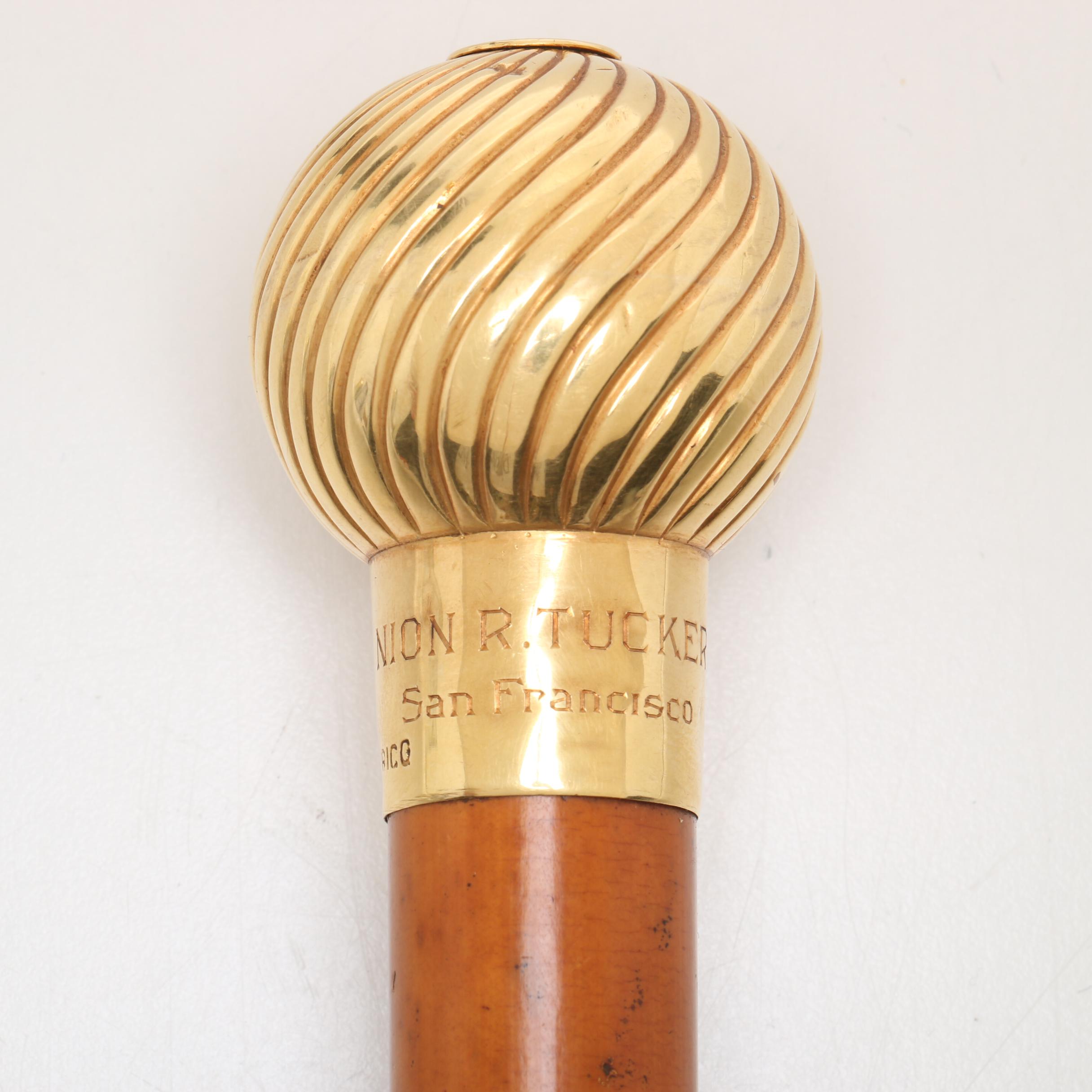 18k Gold Handled Gambling Cane for Nion Tucker Sr. (American, 1885-1950)