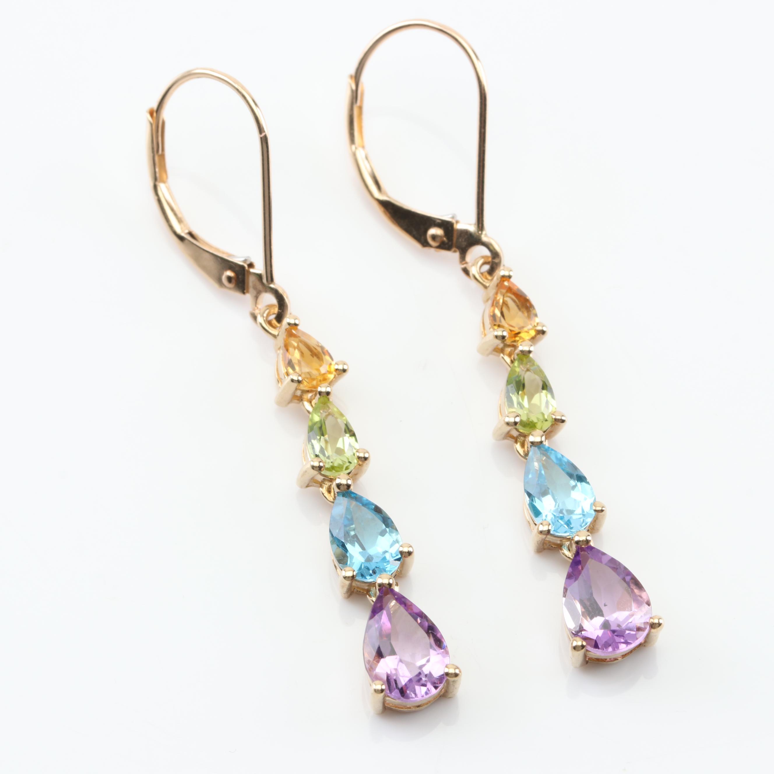 10K Yellow Gold Multi-Gemstone Earrings
