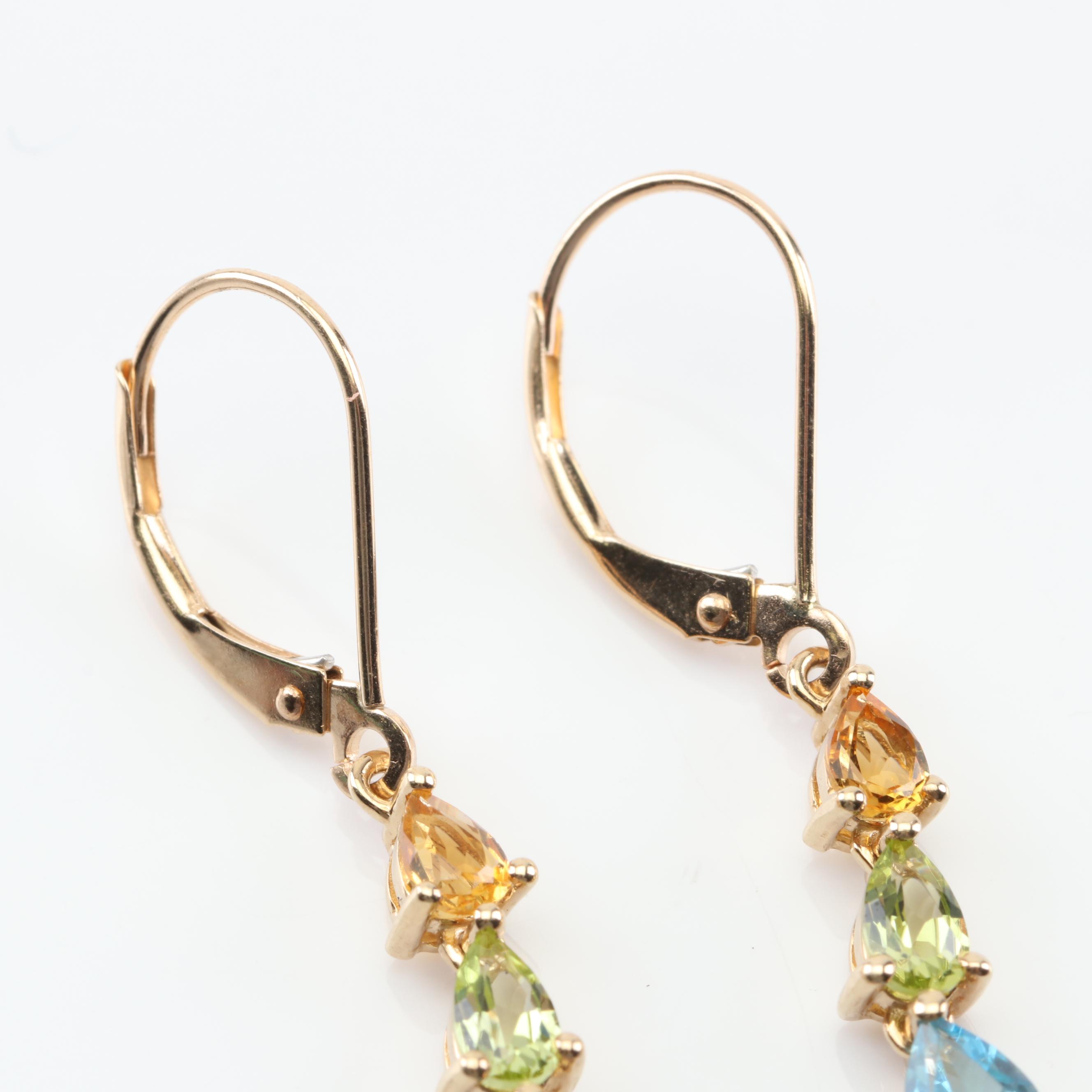 10K Yellow Gold Multi-Gemstone Earrings