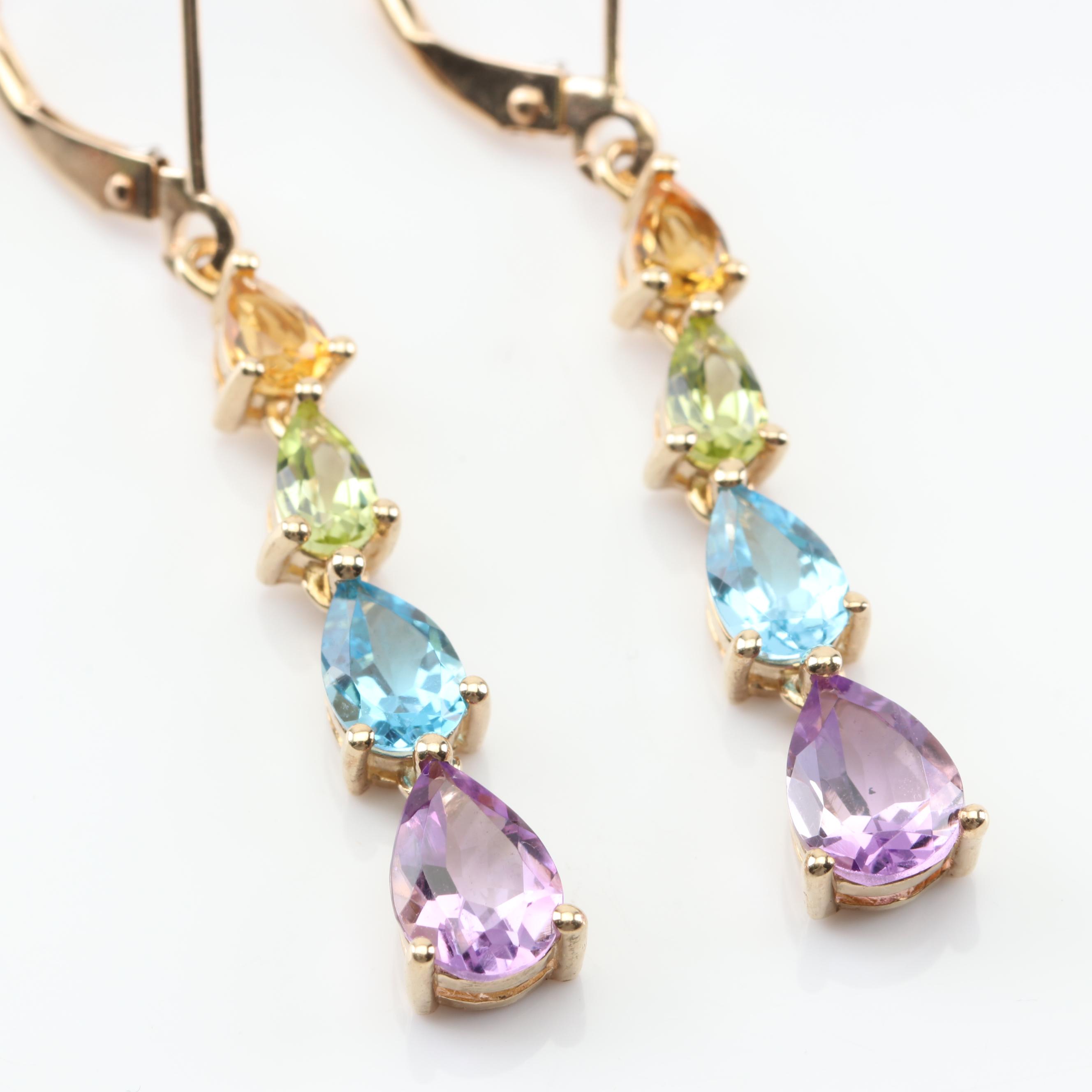 10K Yellow Gold Multi-Gemstone Earrings
