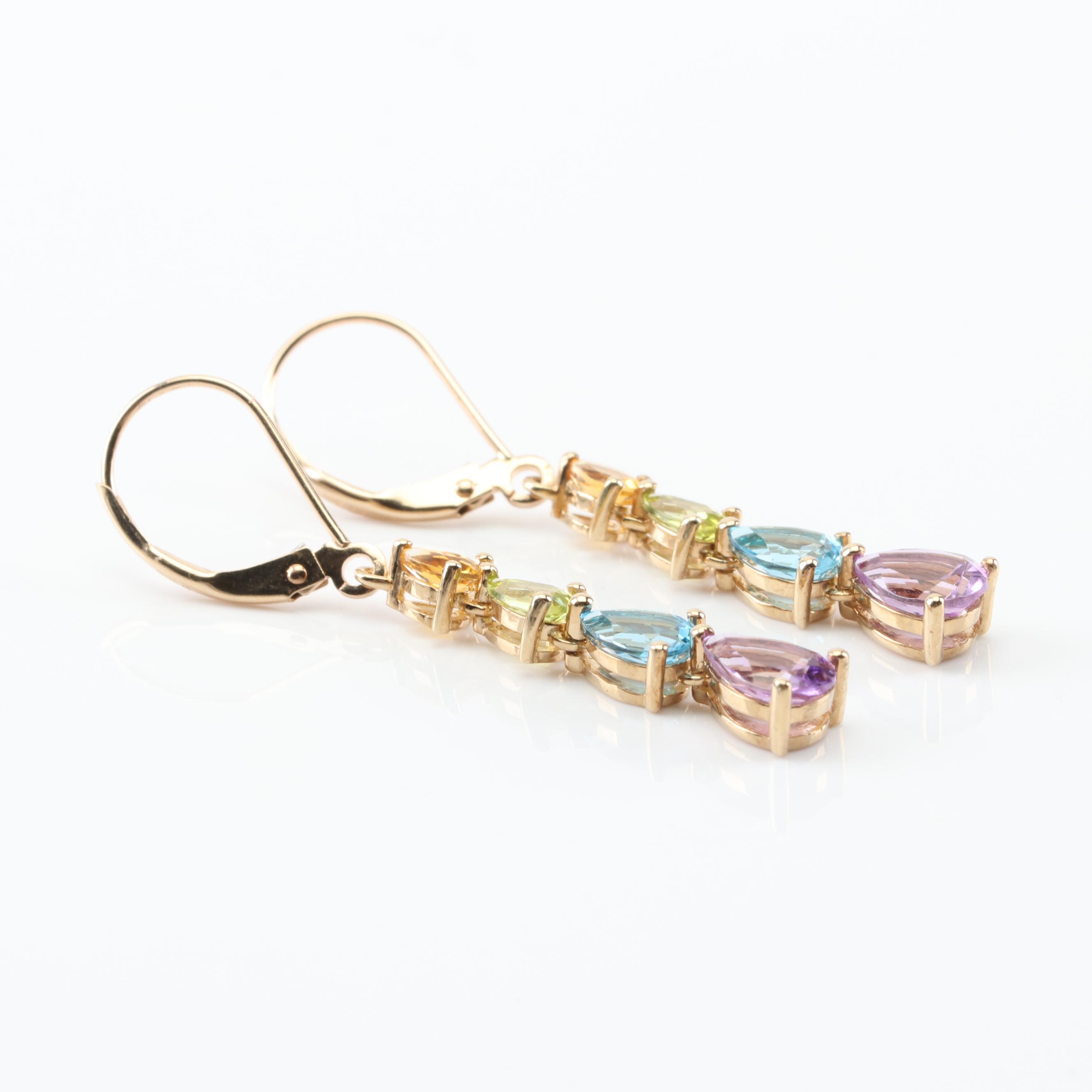 10K Yellow Gold Multi-Gemstone Earrings