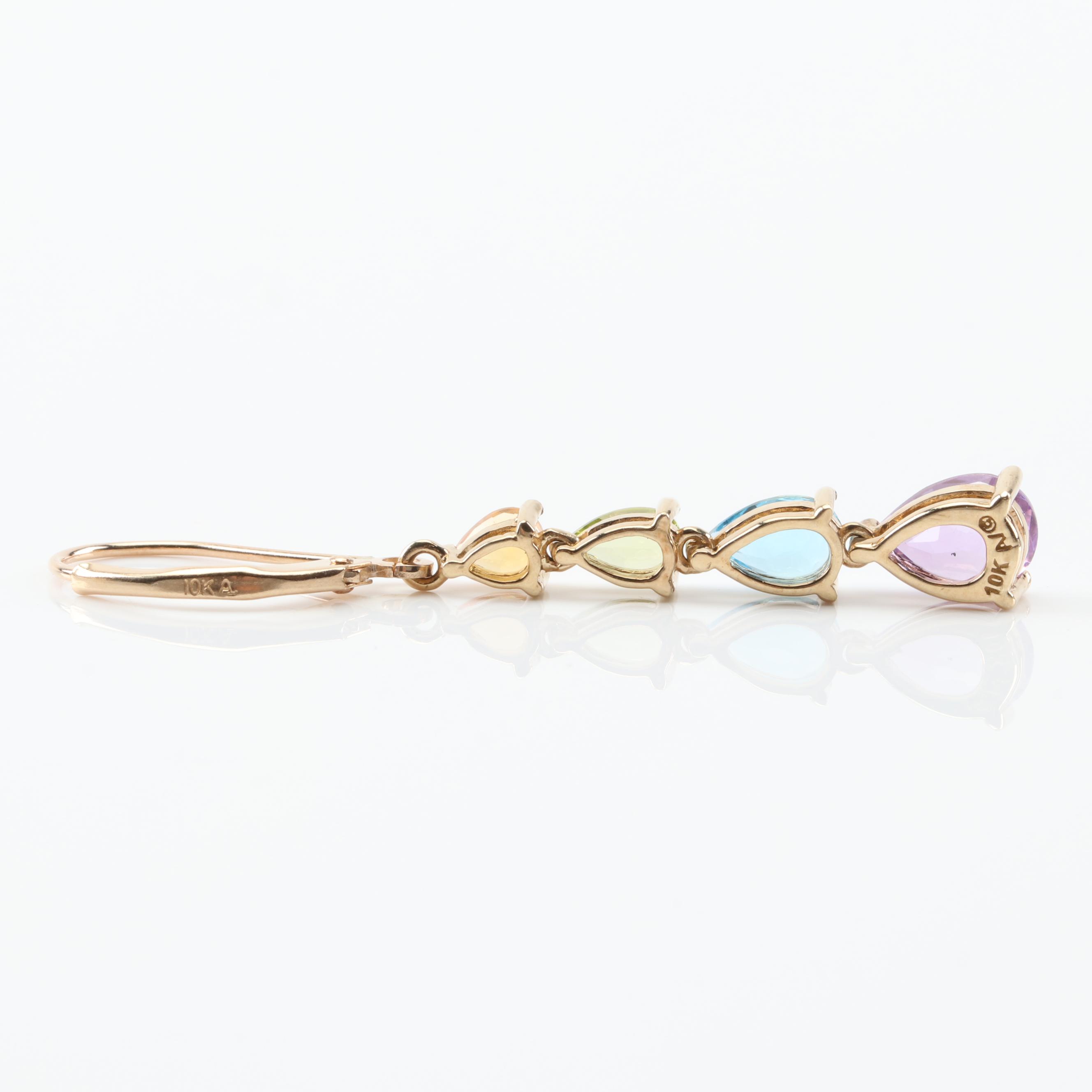 10K Yellow Gold Multi-Gemstone Earrings