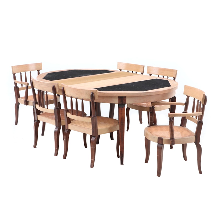 Granite Top Oak and Walnut Dining Table Set