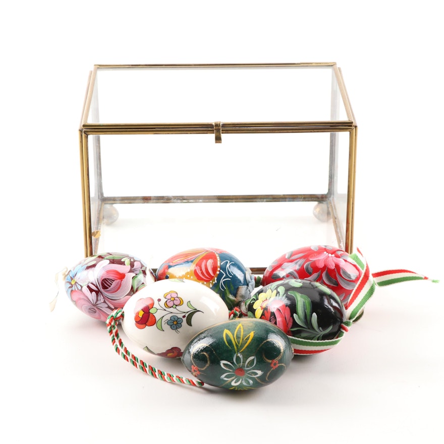 Hand Painted Decorative Eggs in Glass Display Box