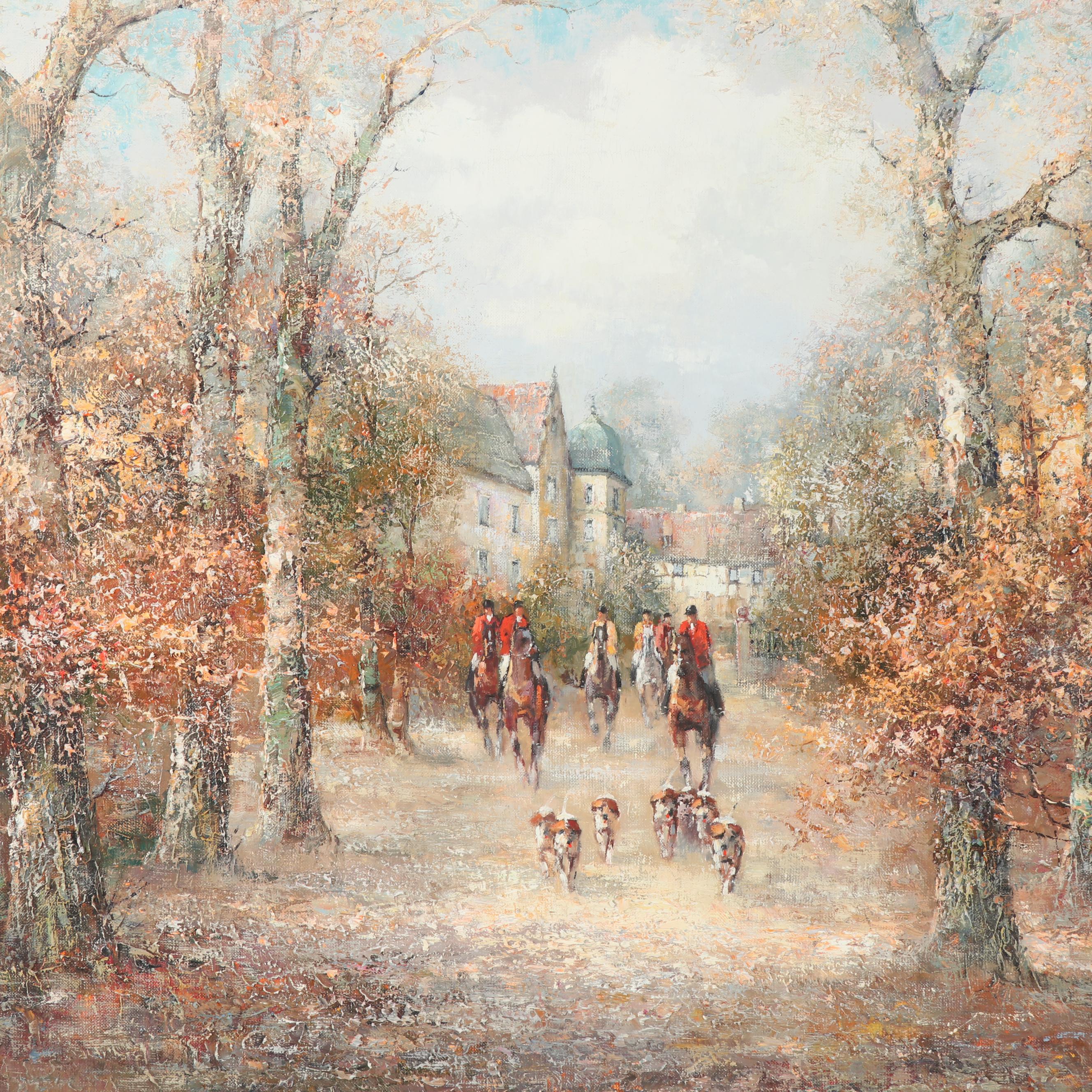 Willi Bauer Oil Painting of a Fox Hunting Scene