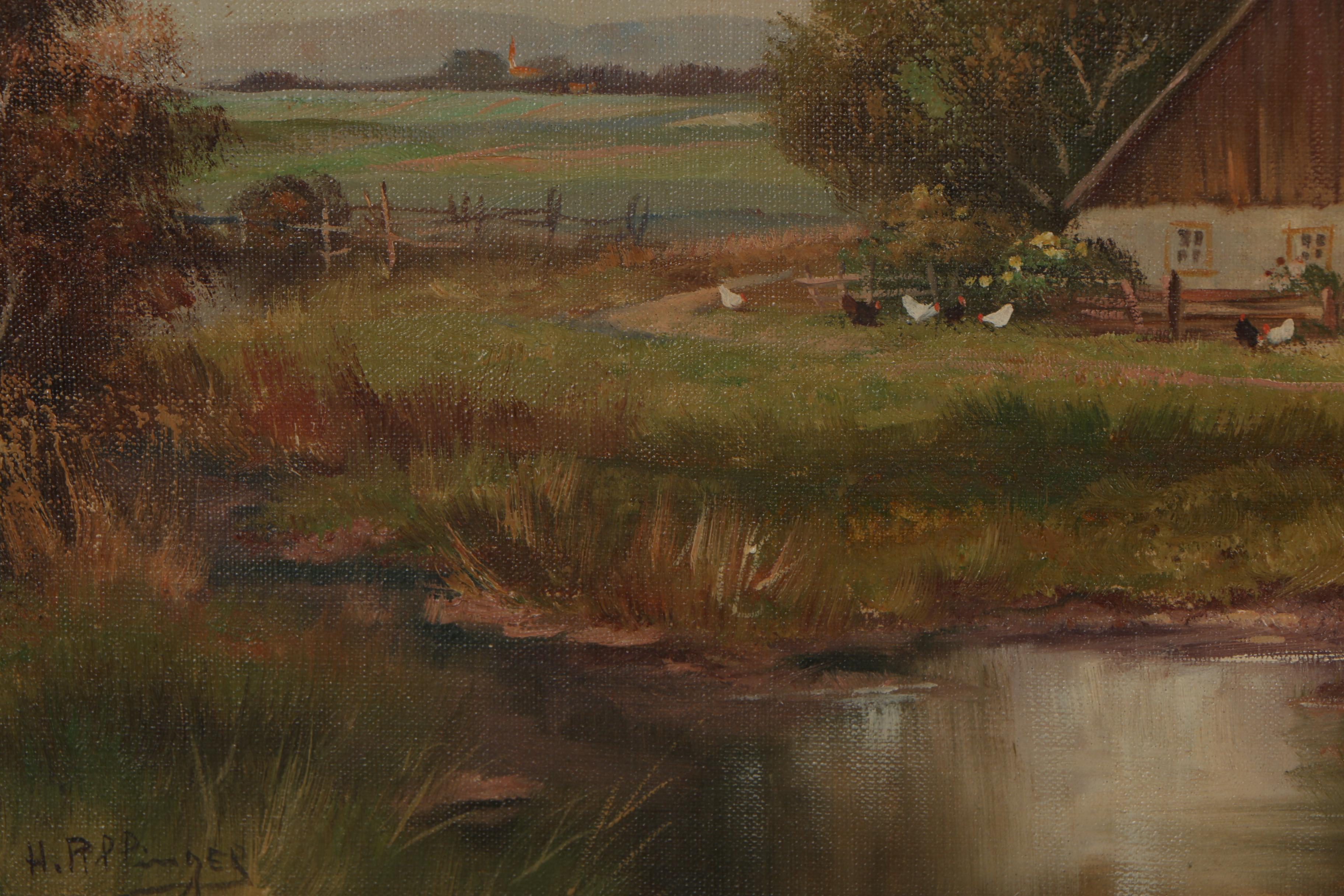 H. Pillinger Farm Landscape Oil Painting