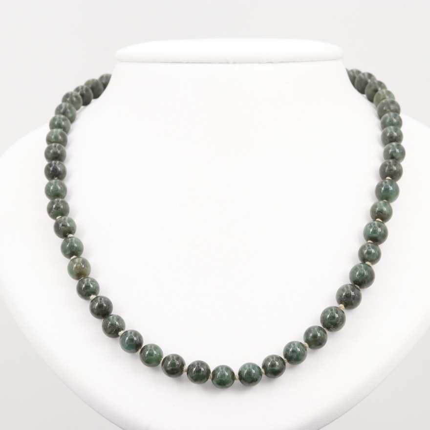 10K Yellow Gold Nephrite Individually Knotted Bead Necklace