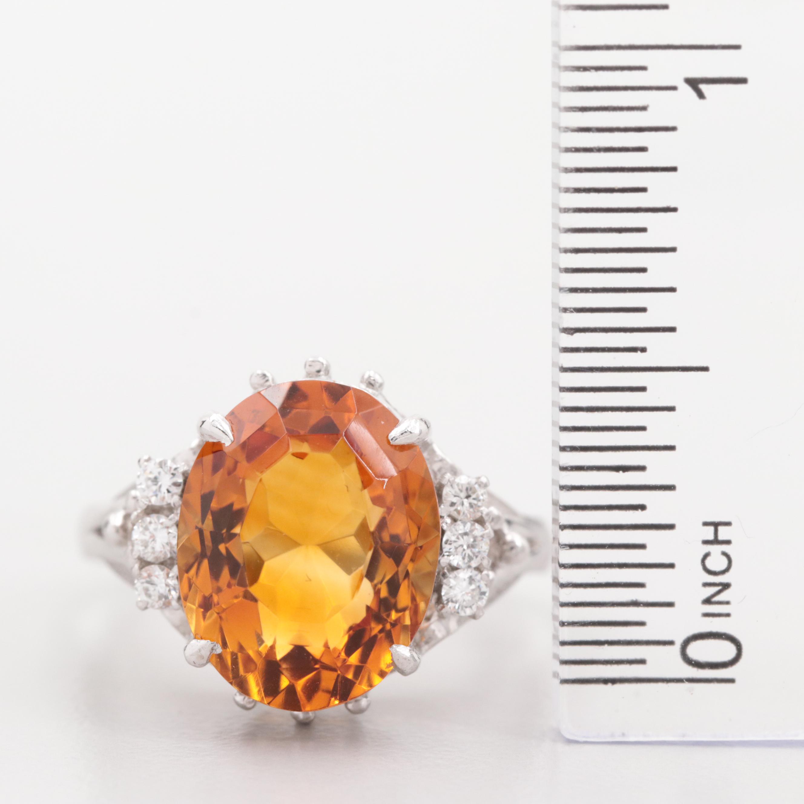 Platinum Citrine and Diamond Ring