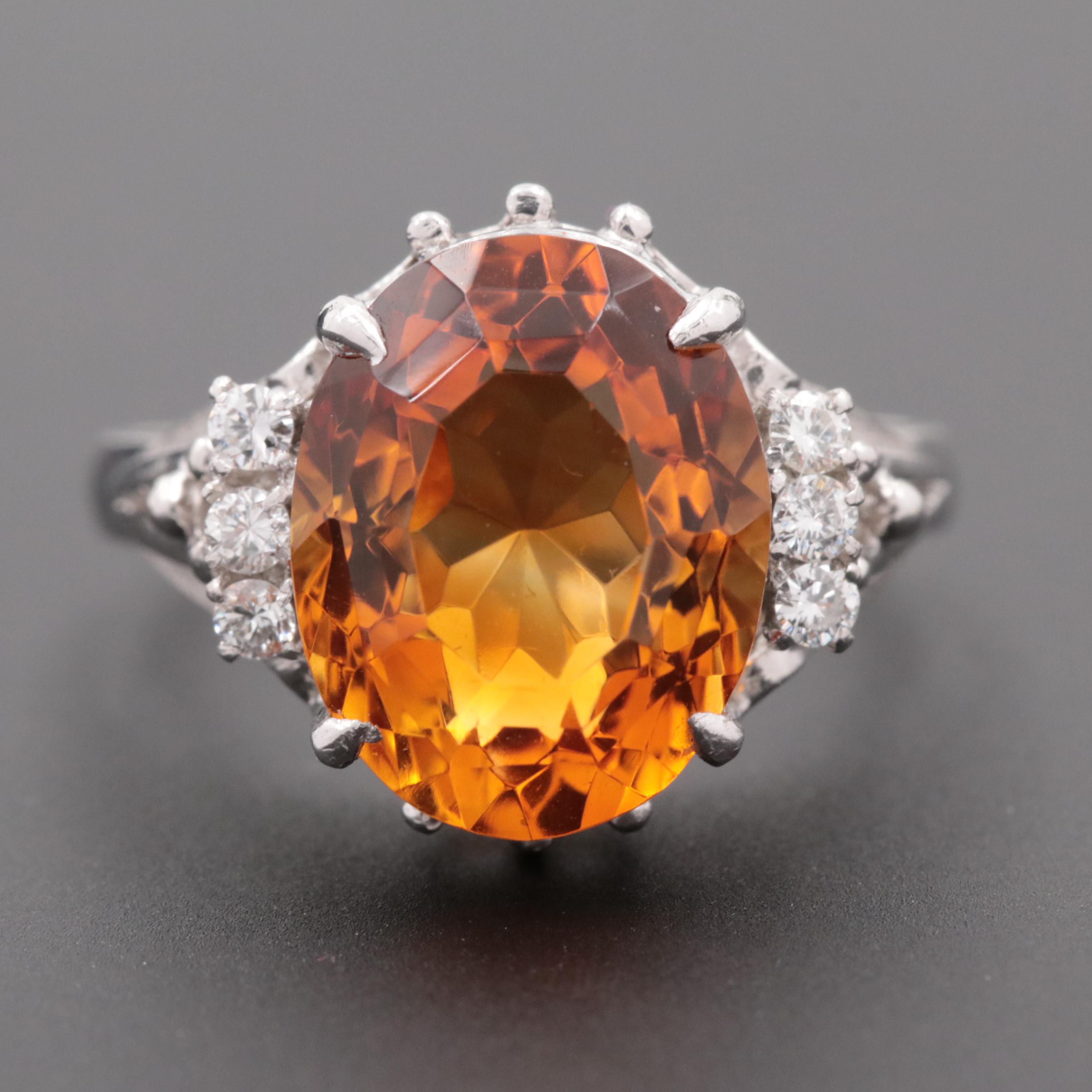 Platinum Citrine and Diamond Ring