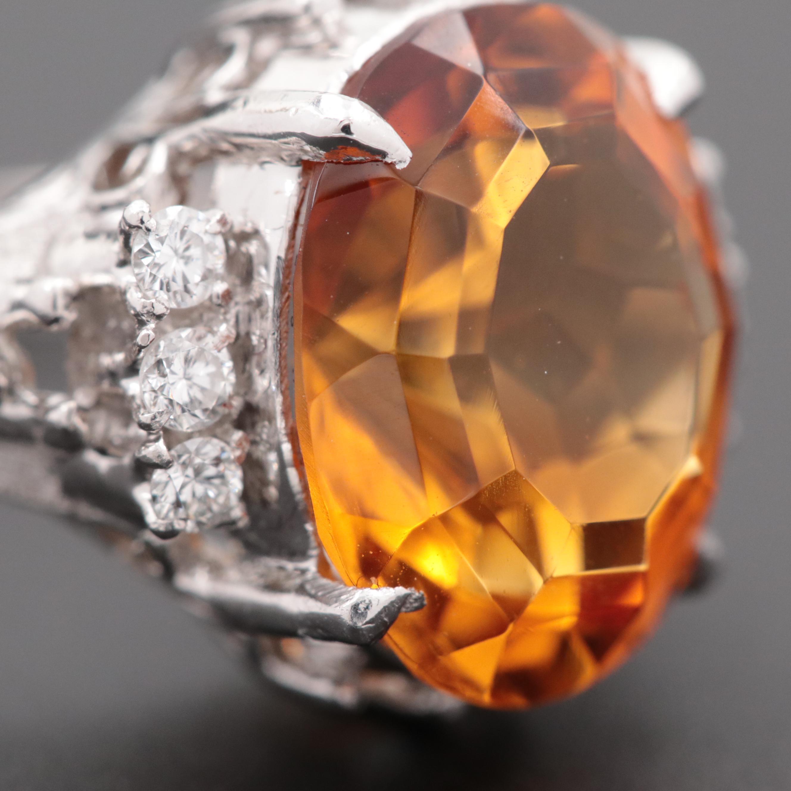 Platinum Citrine and Diamond Ring
