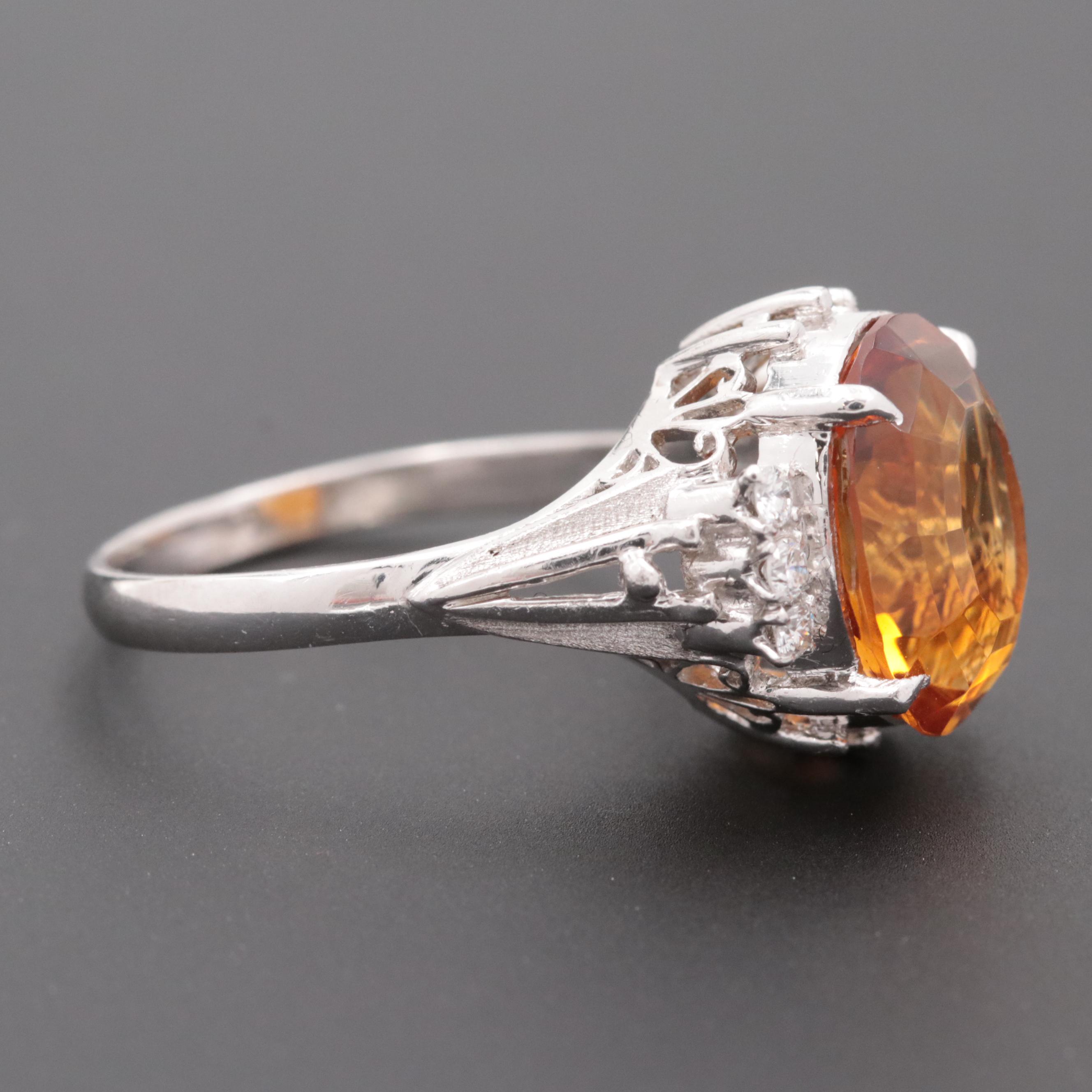 Platinum Citrine and Diamond Ring