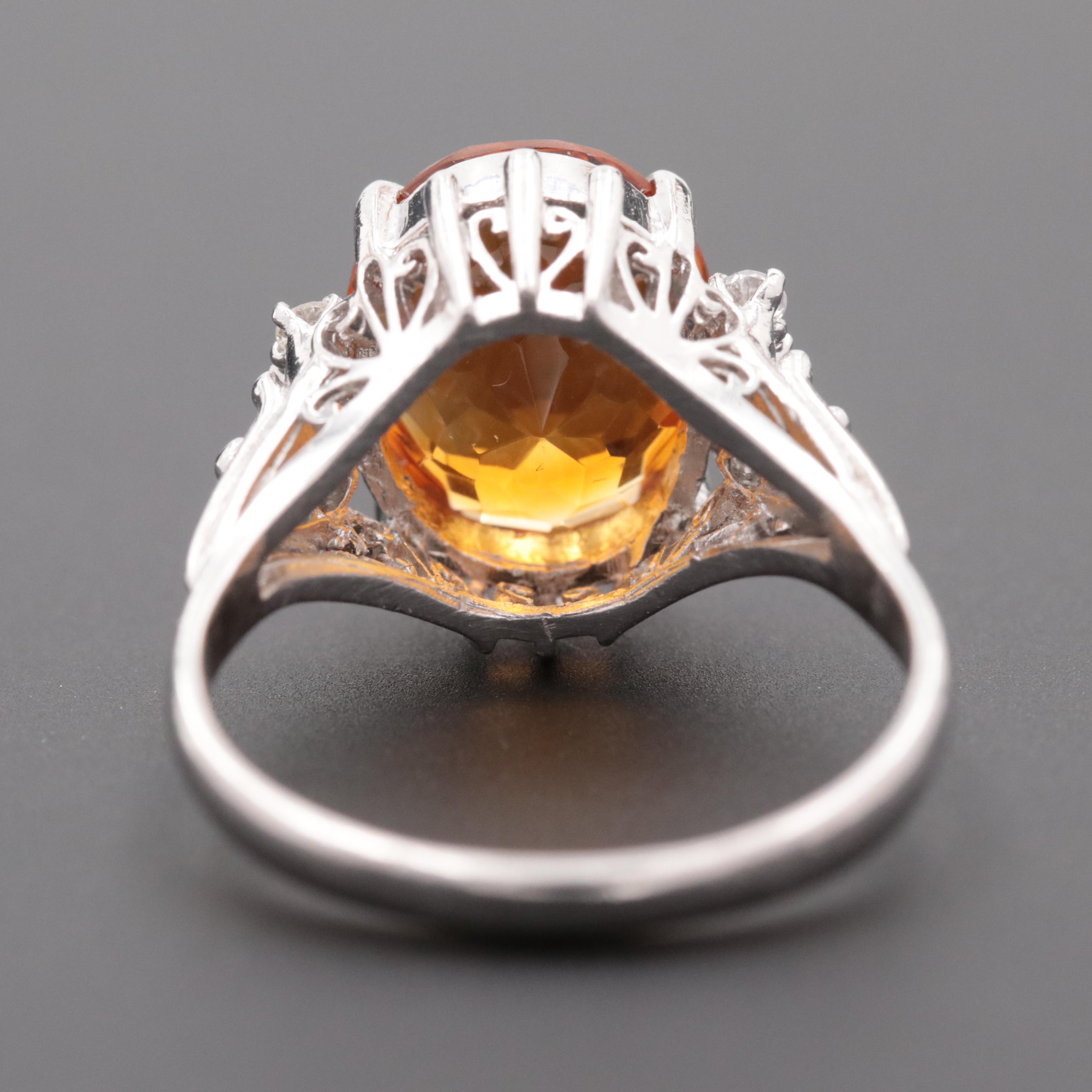 Platinum Citrine and Diamond Ring