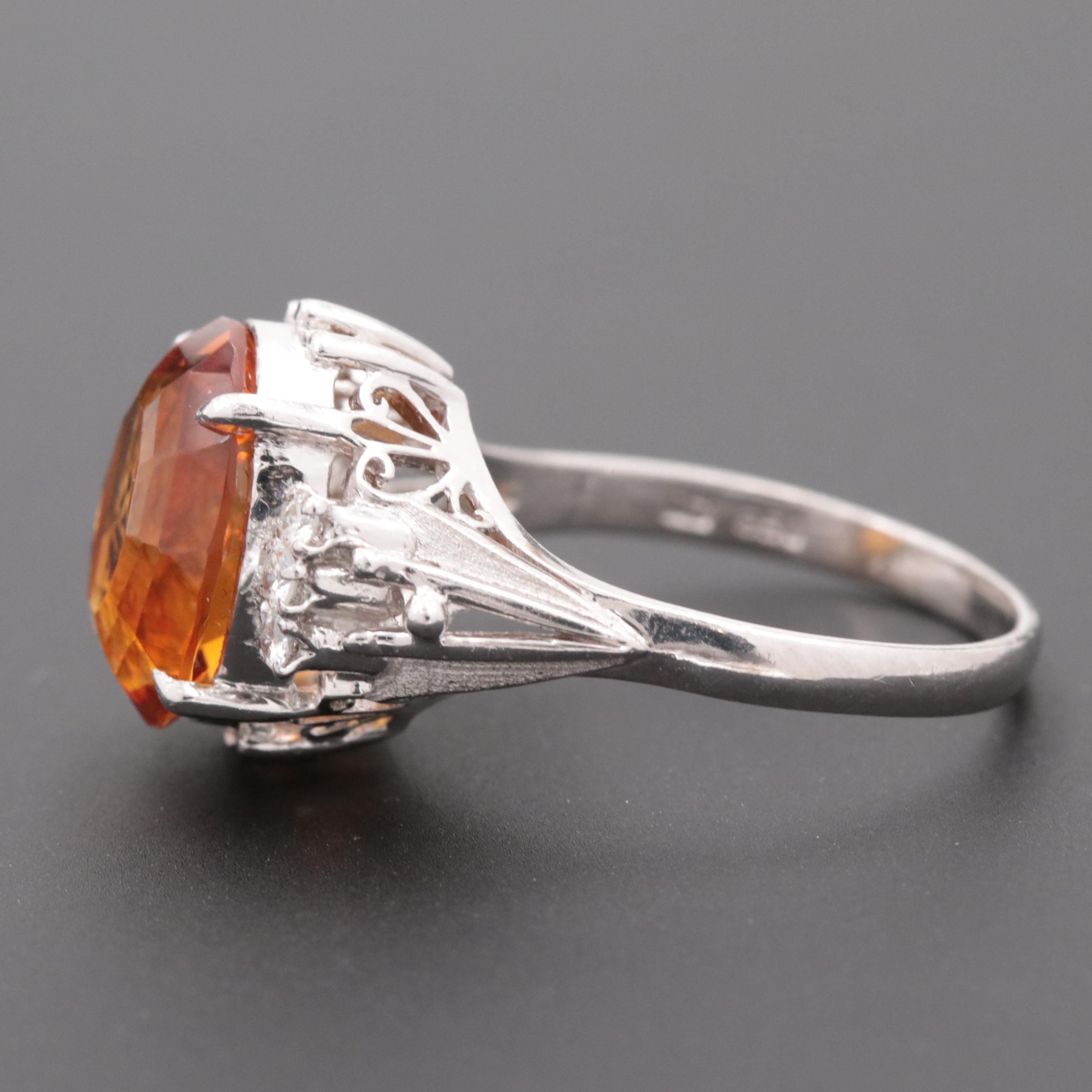 Platinum Citrine and Diamond Ring
