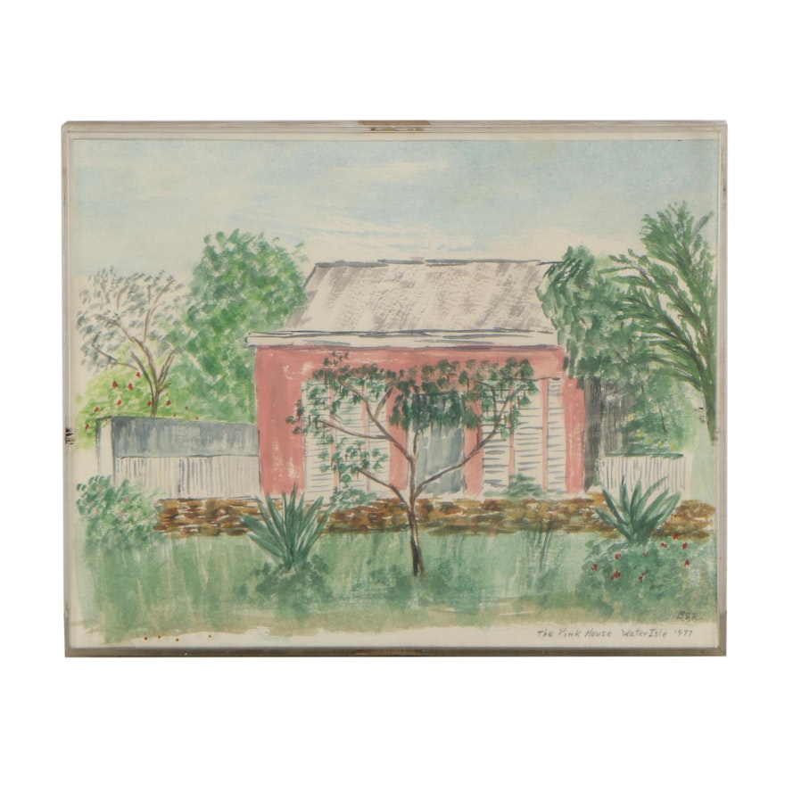 1977 Watercolor Painting "The Pink House"