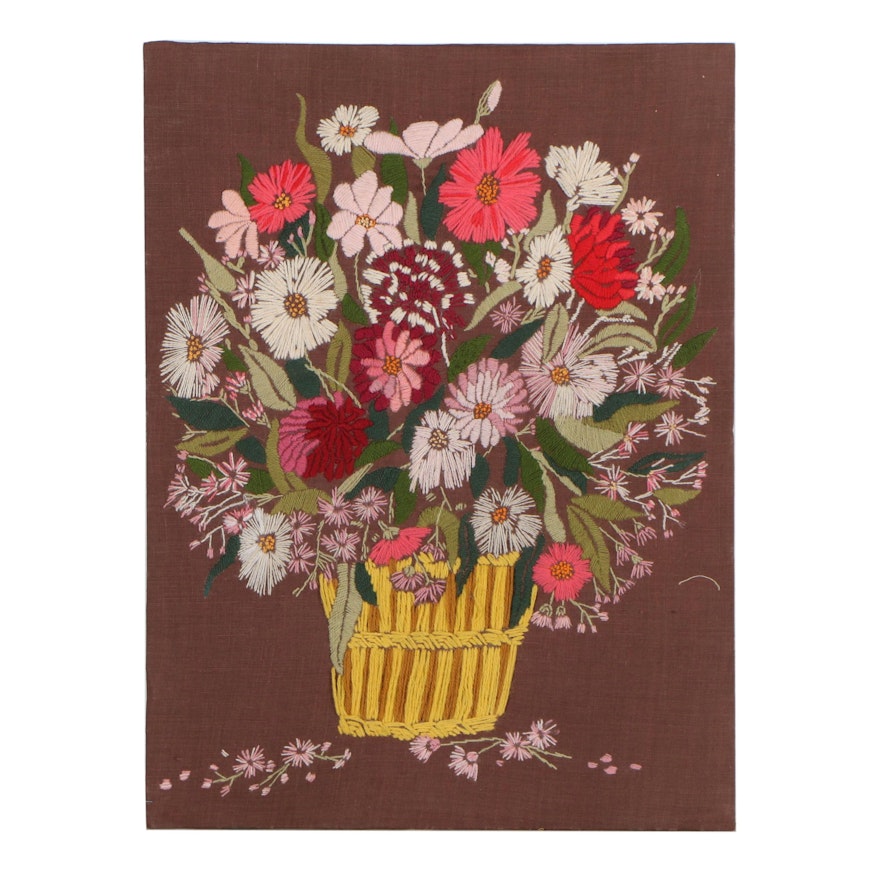 Late 20th Century Floral Embroidery Panel