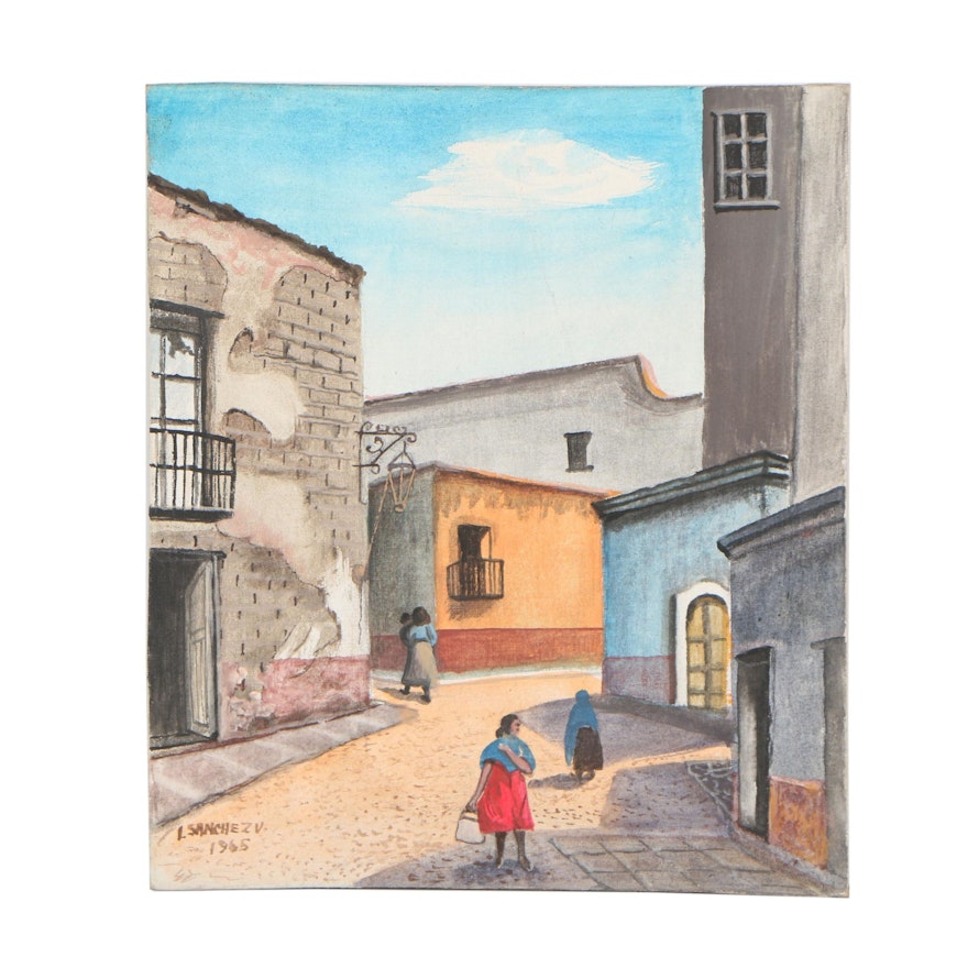 Late 20th Century Oil Painting of a City Street