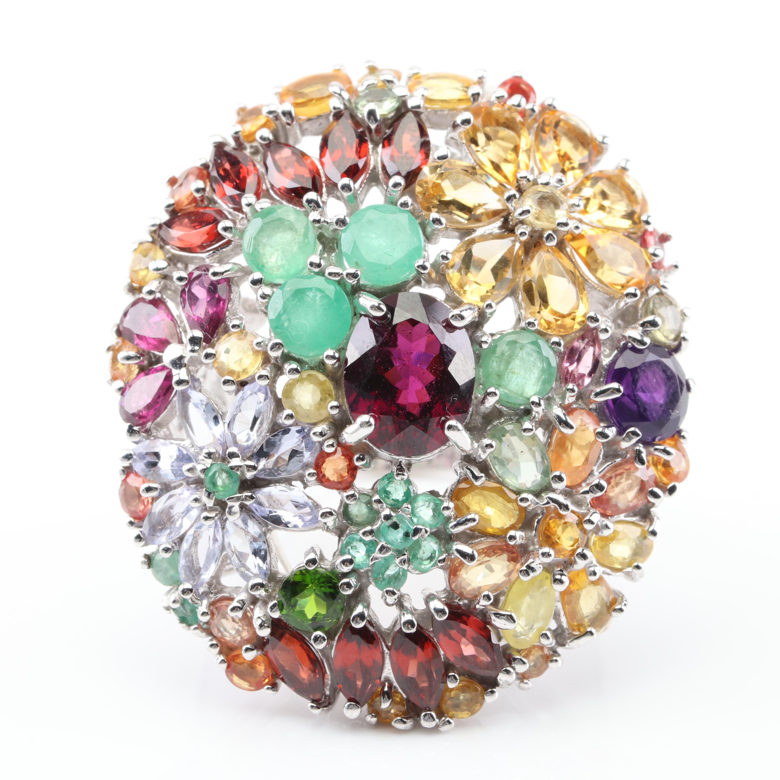 Sterling Silver Multi-Gemstone Cocktail Ring