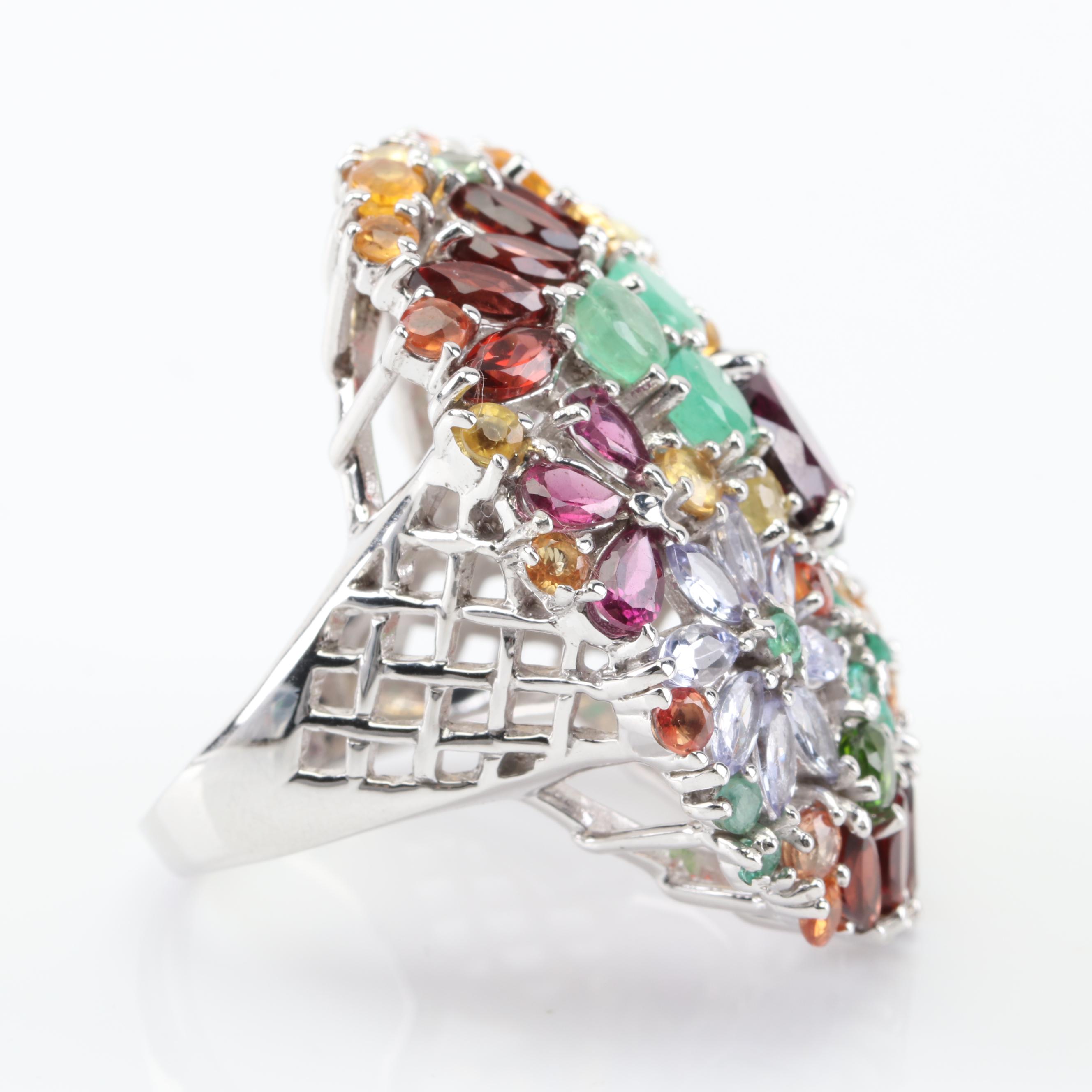 Sterling Silver Multi-Gemstone Cocktail Ring