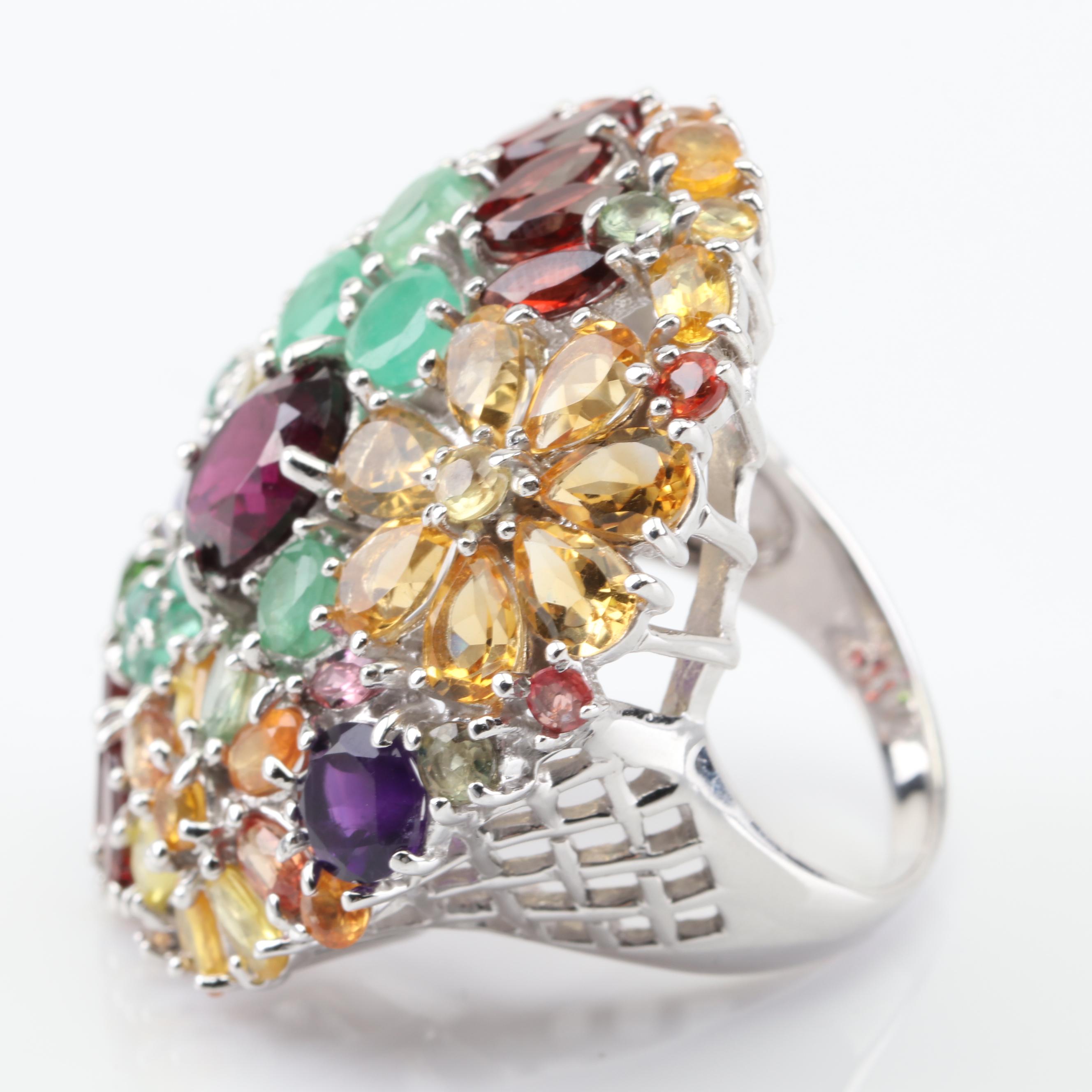 Sterling Silver Multi-Gemstone Cocktail Ring