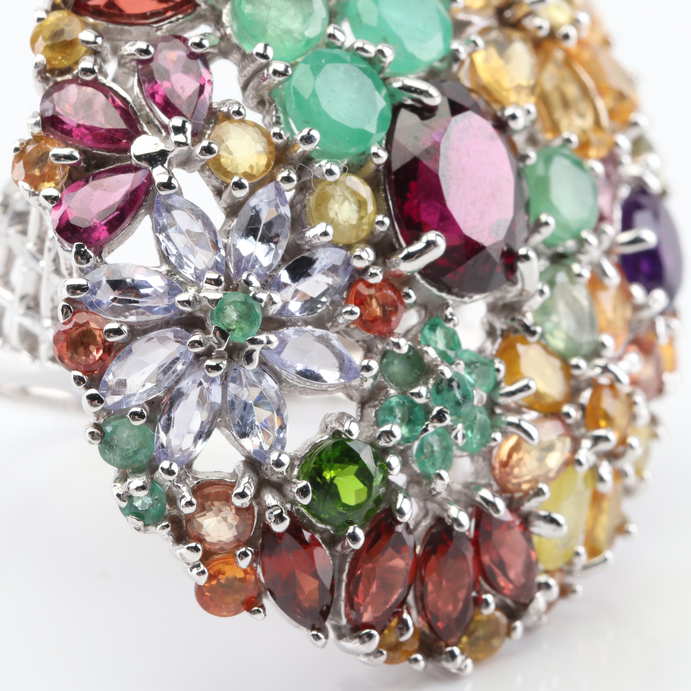 Sterling Silver Multi-Gemstone Cocktail Ring