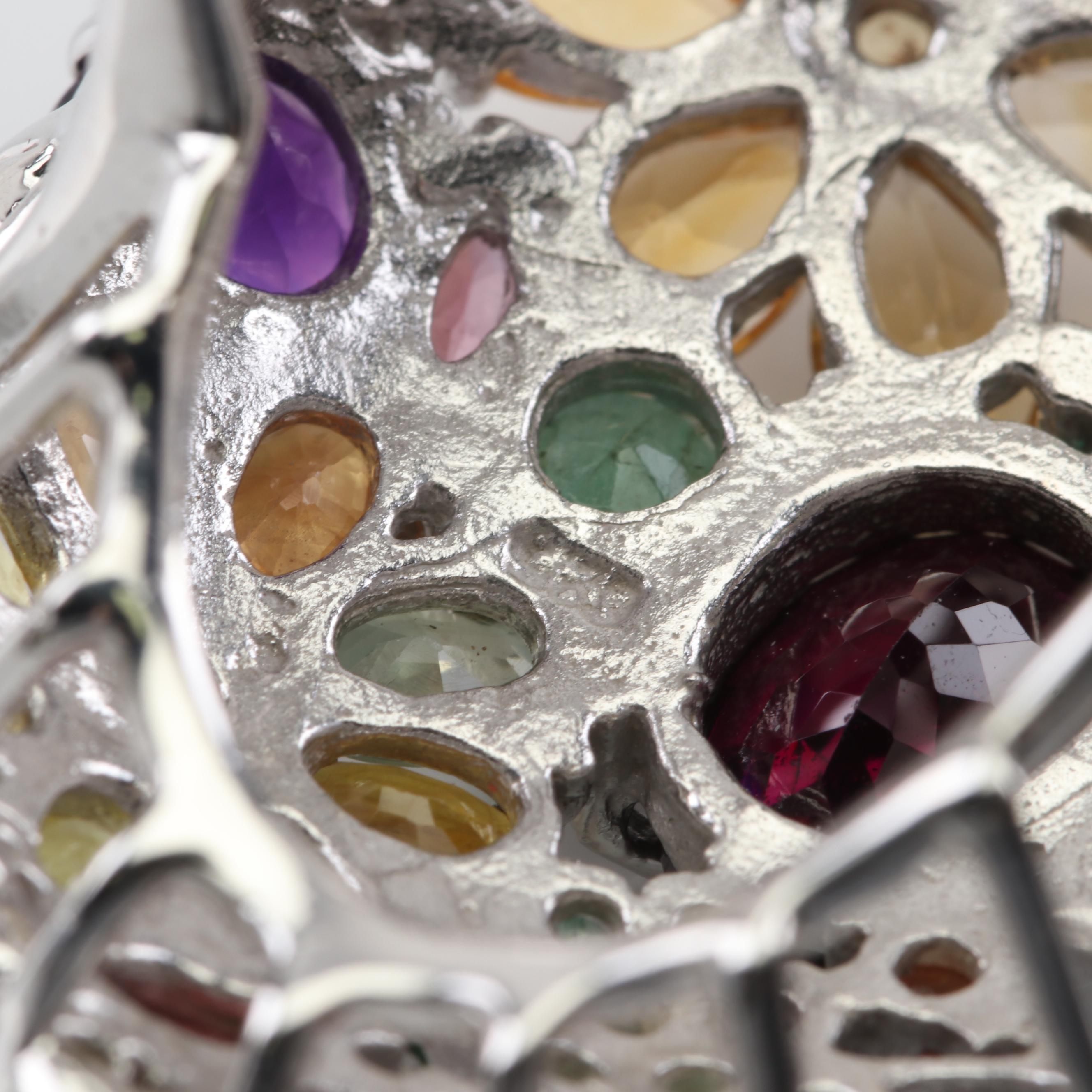 Sterling Silver Multi-Gemstone Cocktail Ring