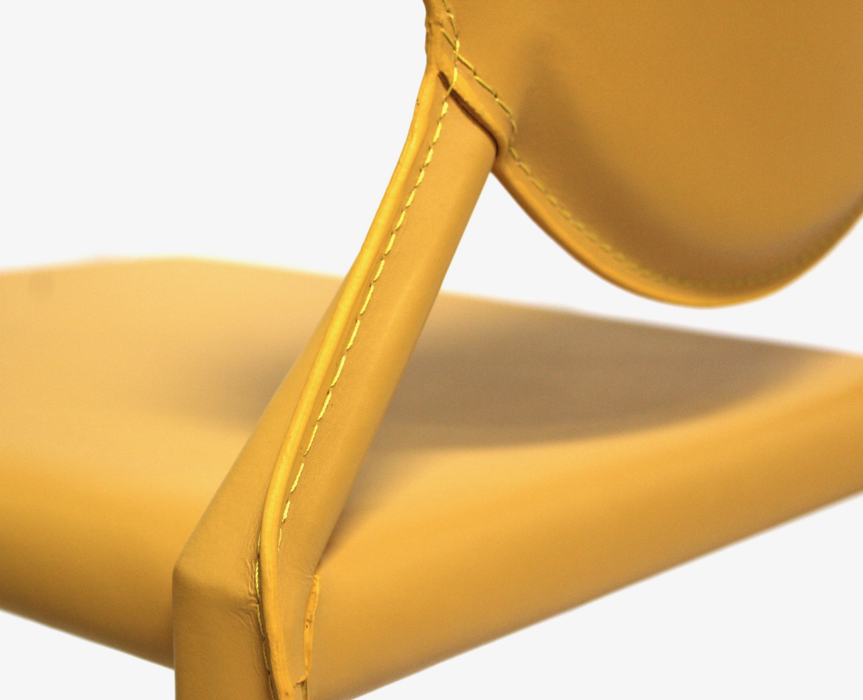 Two Leather Euro Style "Isabella" Yellow Bar Stools, Contemporary