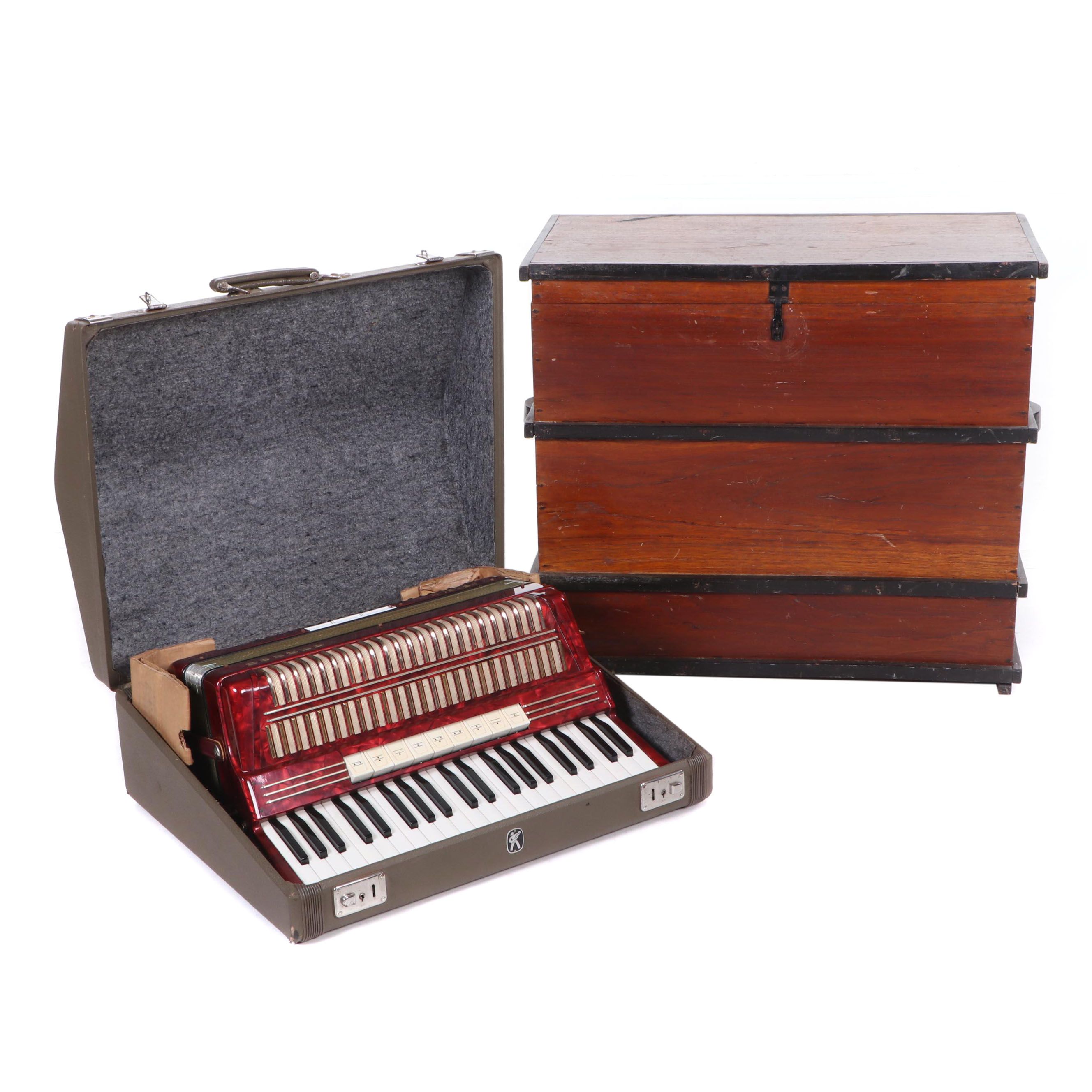 Hohner "Verdi III" Bass Piano Accordion with Cedar Trunk, Vintage