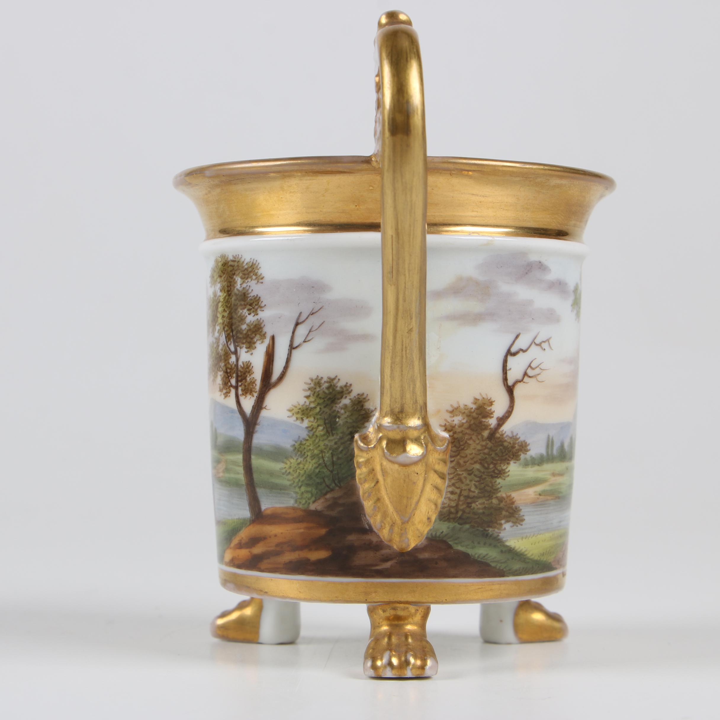 Old Paris Hand-Painted Porcelain Mug with Landscape, 19th Century