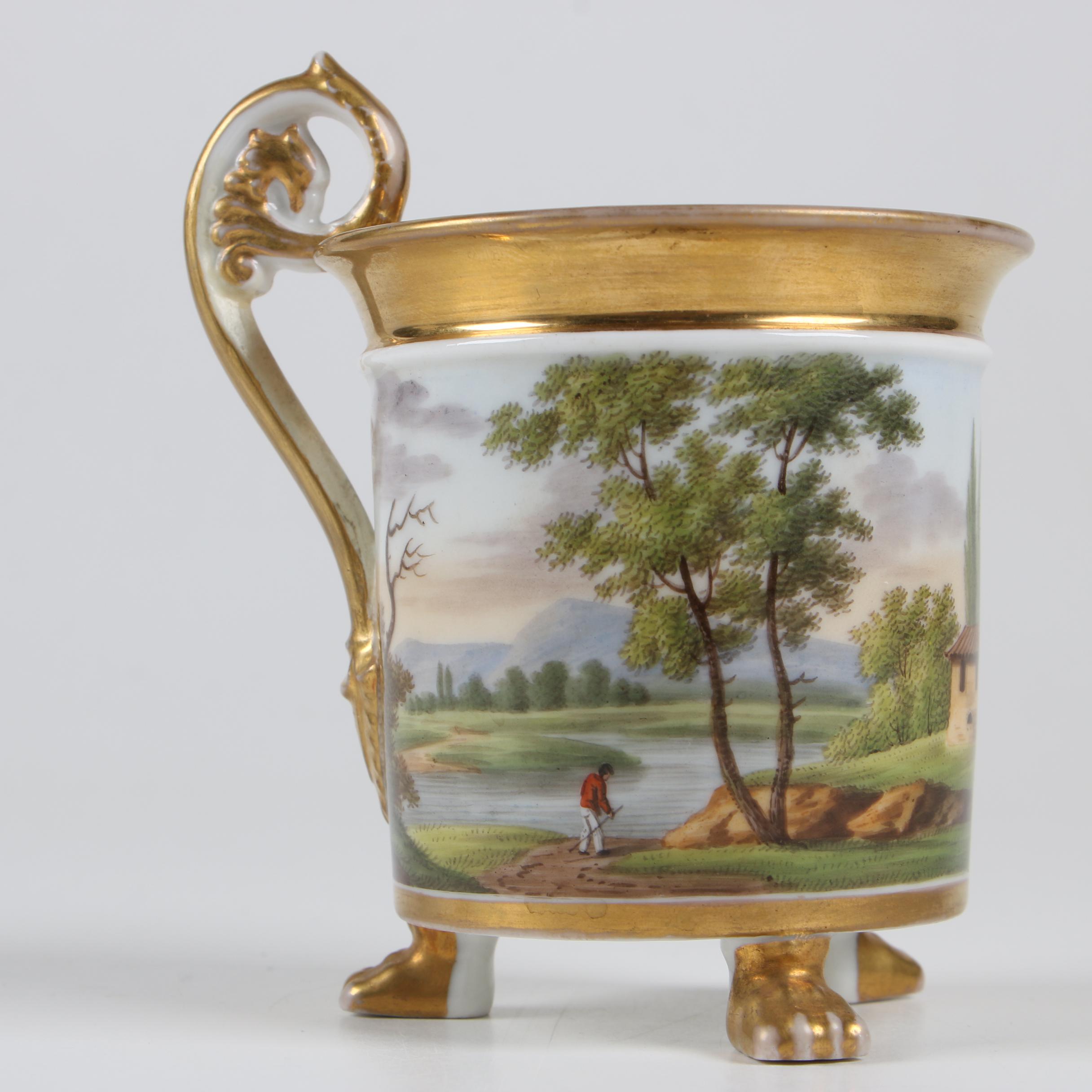 Old Paris Hand-Painted Porcelain Mug with Landscape, 19th Century