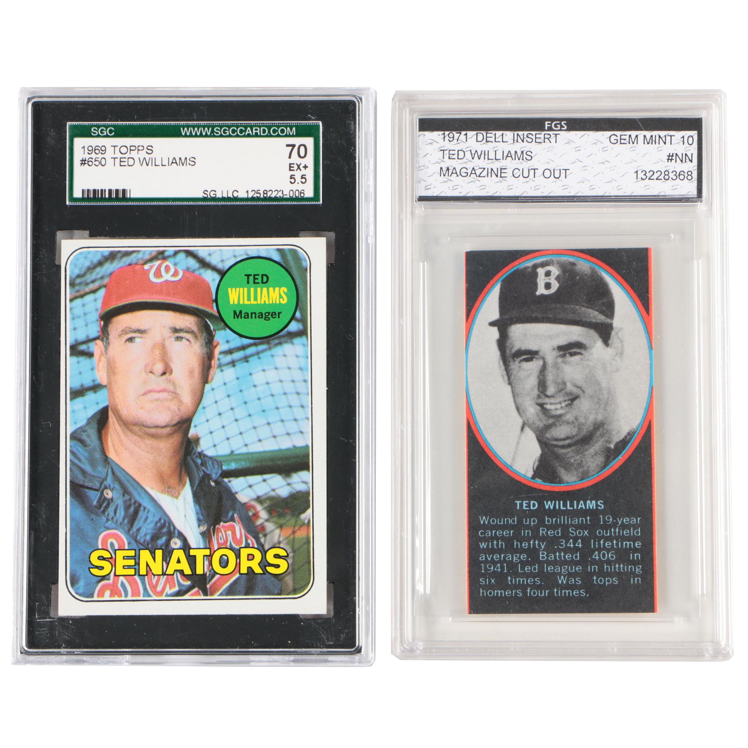 Ted Williams Topps Washington Senators Manager Card and Magazine Clipping