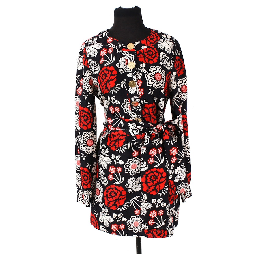 Women's Tory Burch Silk Long Sleeve Floral Shift Dress