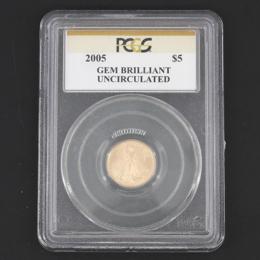 PCGS Graded Gem Brilliant Uncirculated 2005 $5 Gold Eagle 1/10 Oz. Bullion Coin